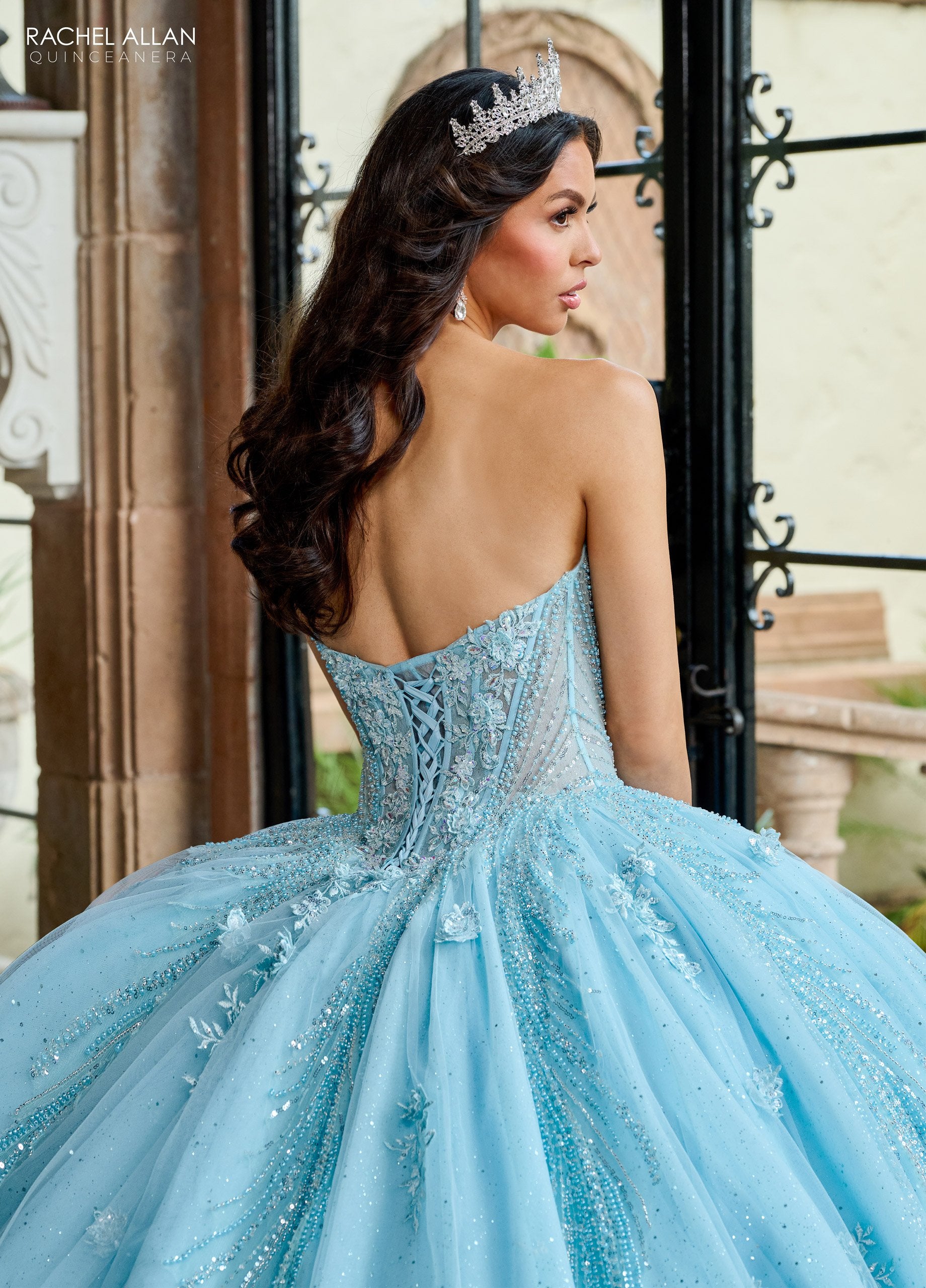 Rachel Allan RQ1162 Long Ball Gown Glitter Overskit Quinceanera Dress