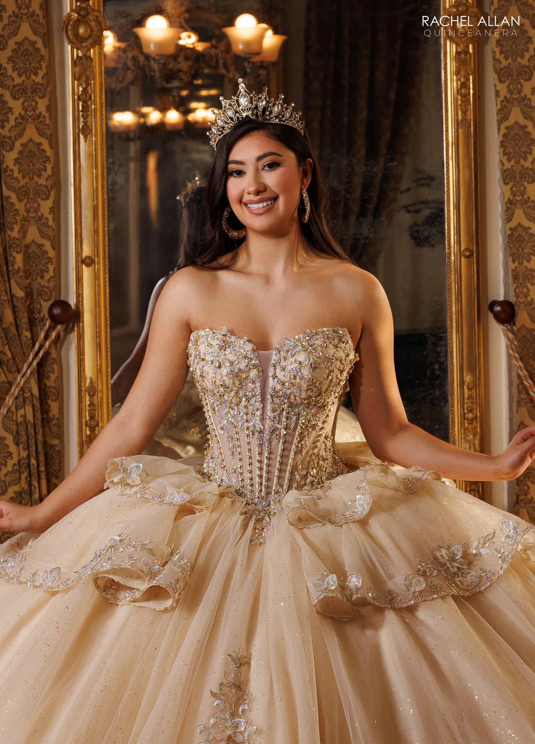 Off-the-Shoulder Floor-Length with T in Tulle Quinceañe Ball Gown Rachel Allan RQ1198