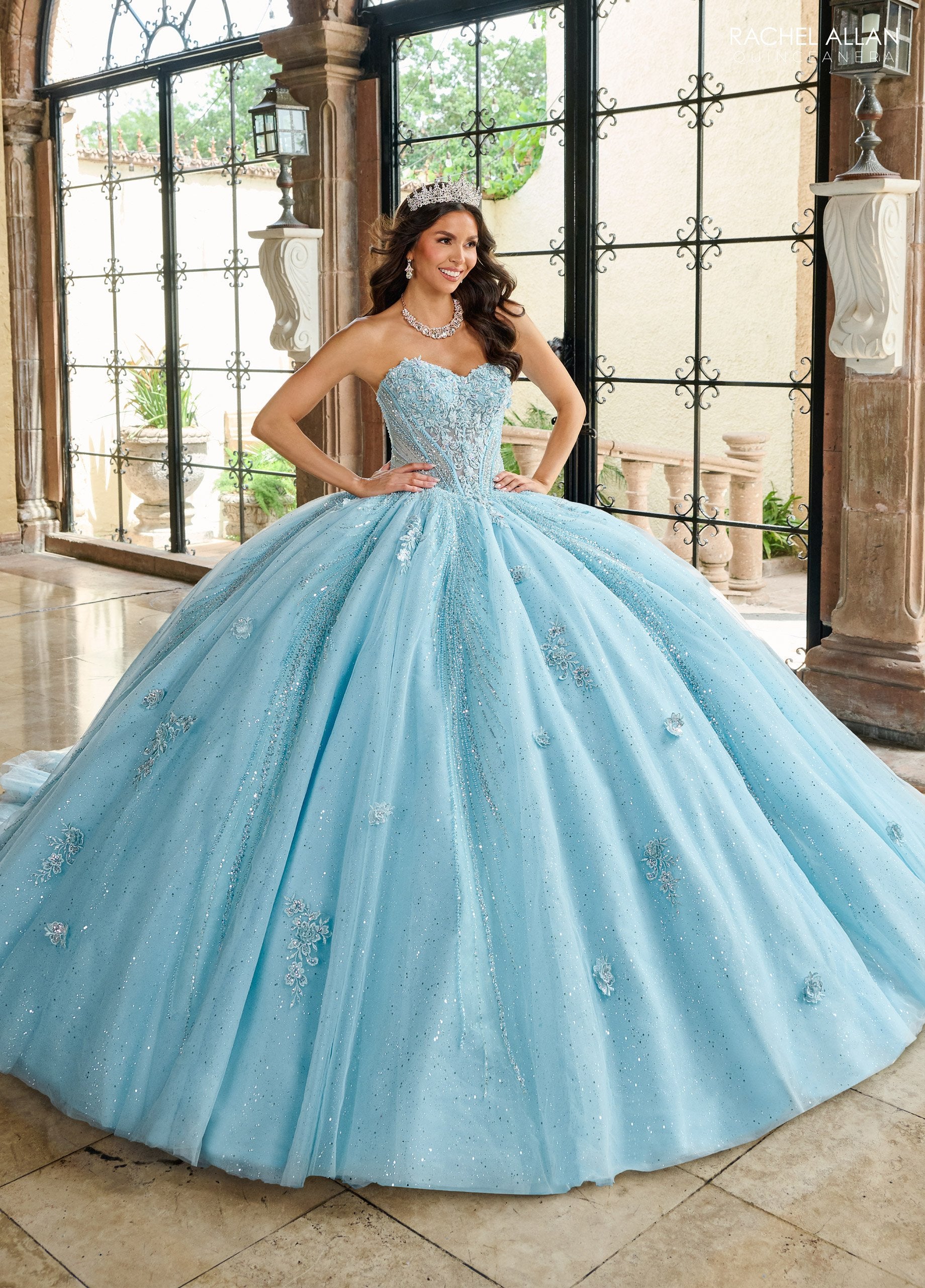 Rachel Allan RQ1162 Long Ball Gown Glitter Overskit Quinceanera Dress