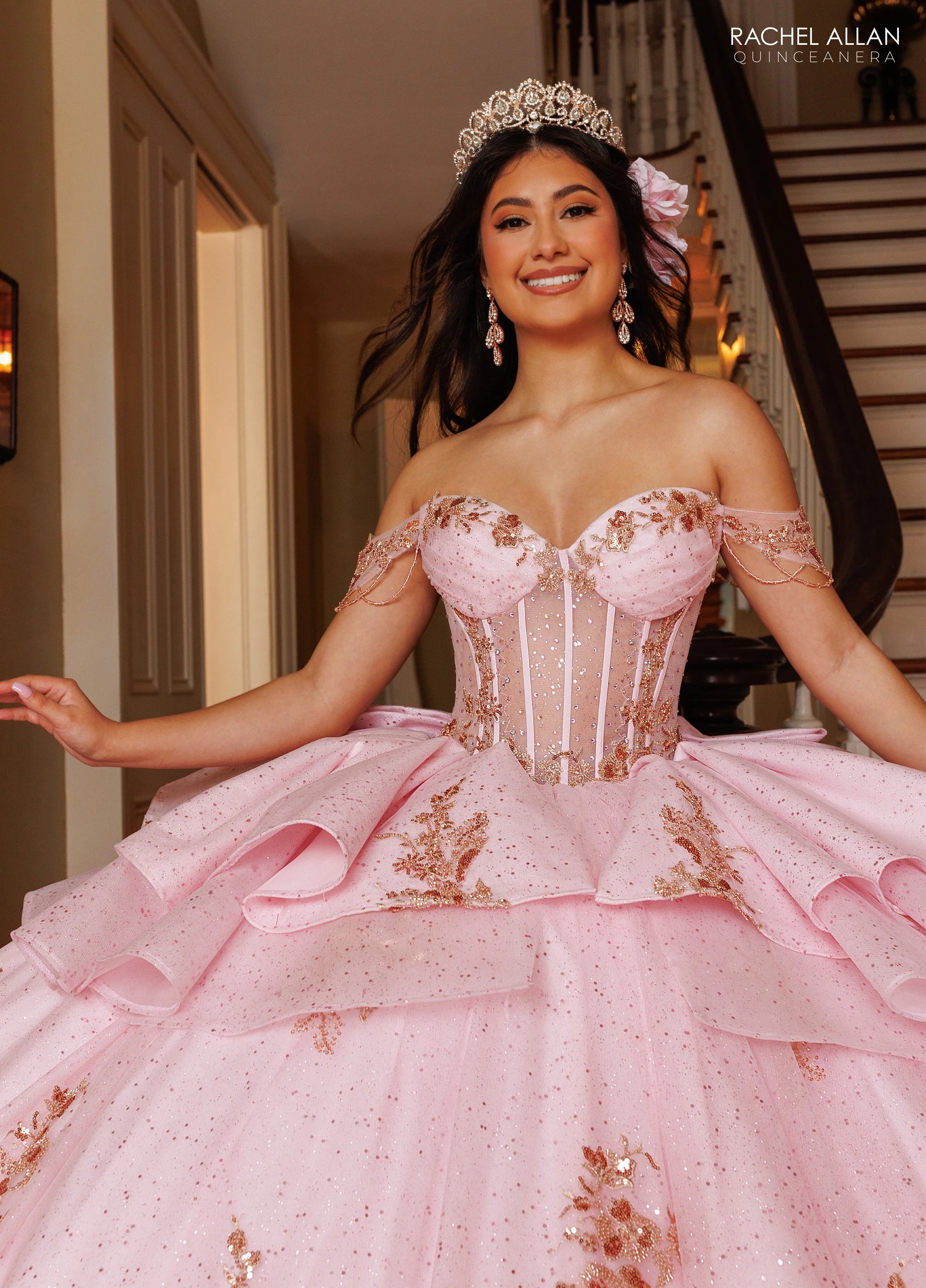 Off-the-Shoulder Floor-Length Tulle Quinceañe Ball Gown Rachel Allan RQ1194