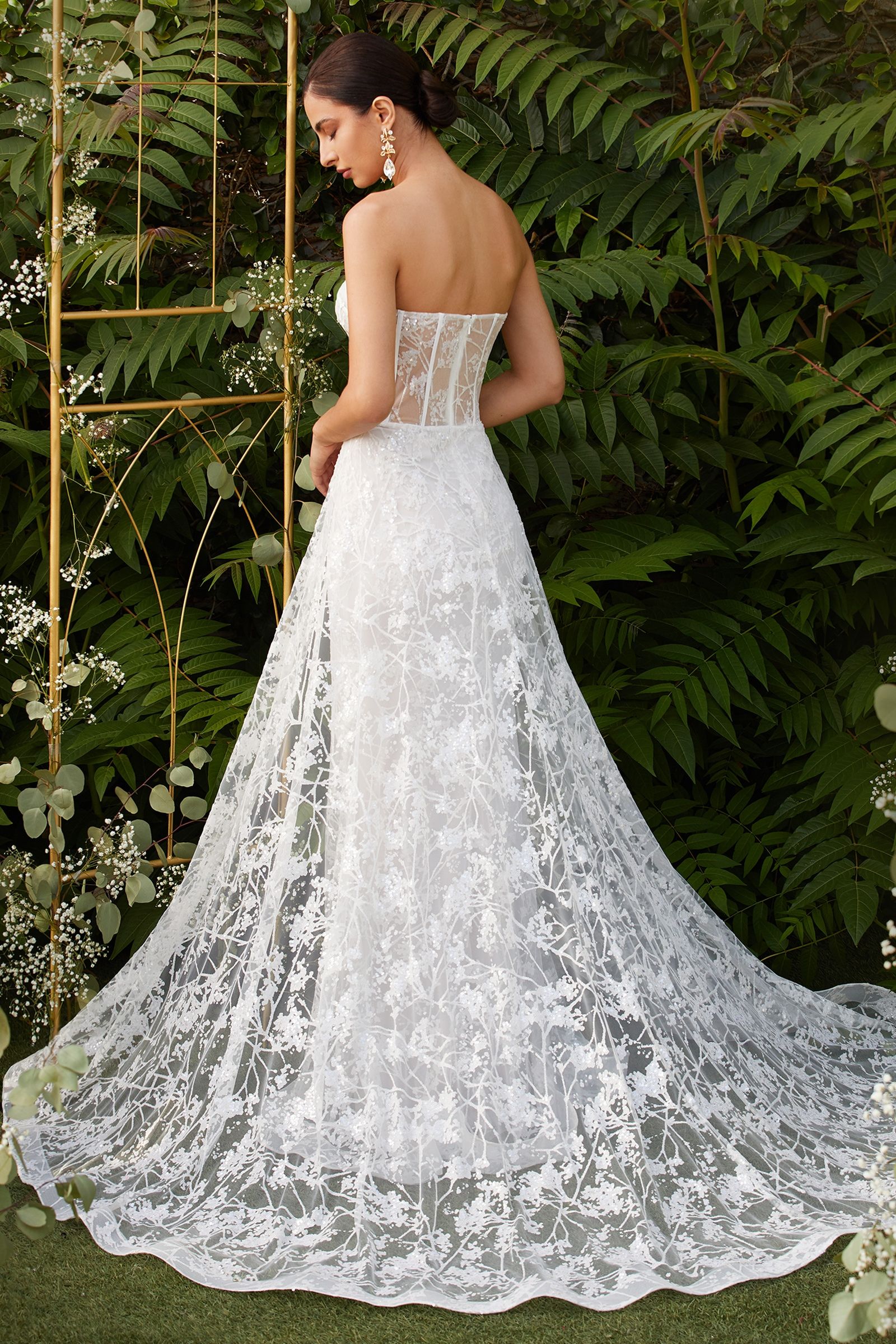 white christmas dresses Strapless A-Line Lace Wedding Dresses Sweep Train Bridal Dress AWD1576 main image 1