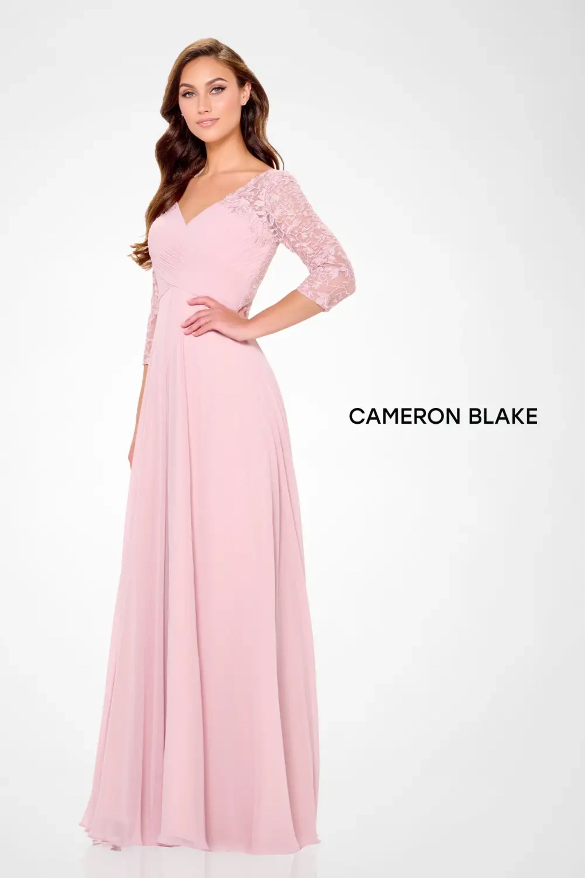 Cameron Blake CB3239 Long A Line Evening Formal Pleated Dress