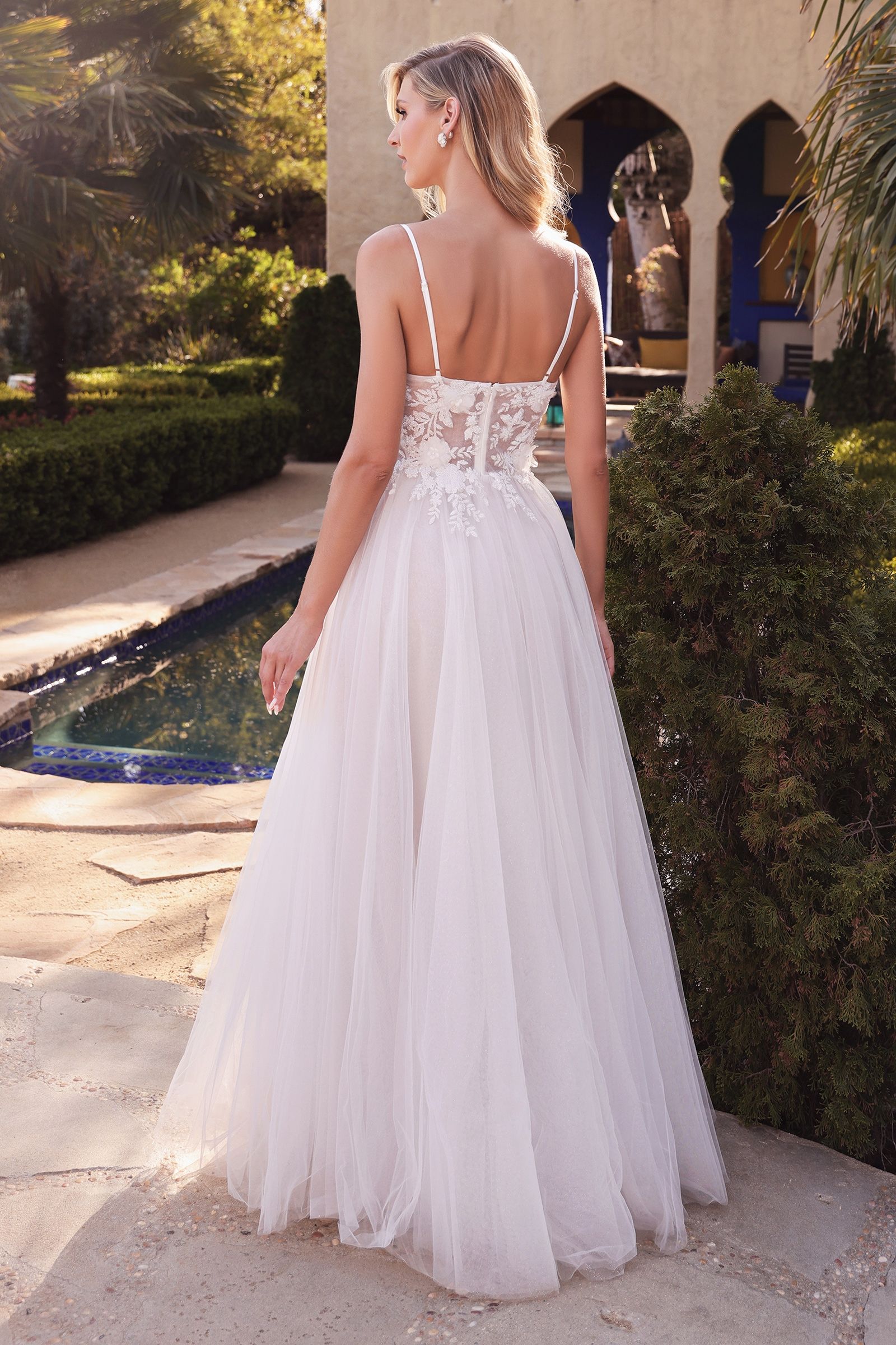 knee length dresses for ladies Andrea Floral Applique A Line Tulle Wedding Dress Off White / 8 USA main image 0