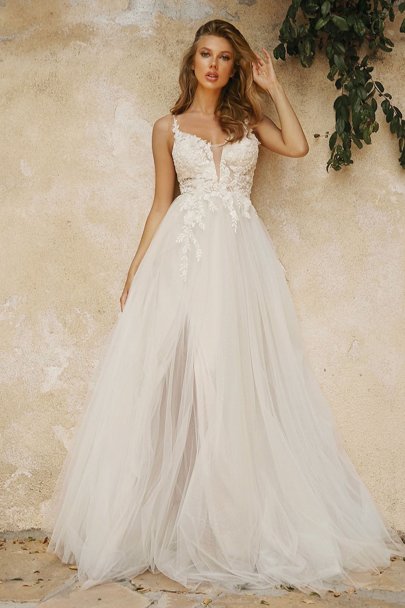 LaDivine CB072W Layered A-Line Tulle Bridal Gown