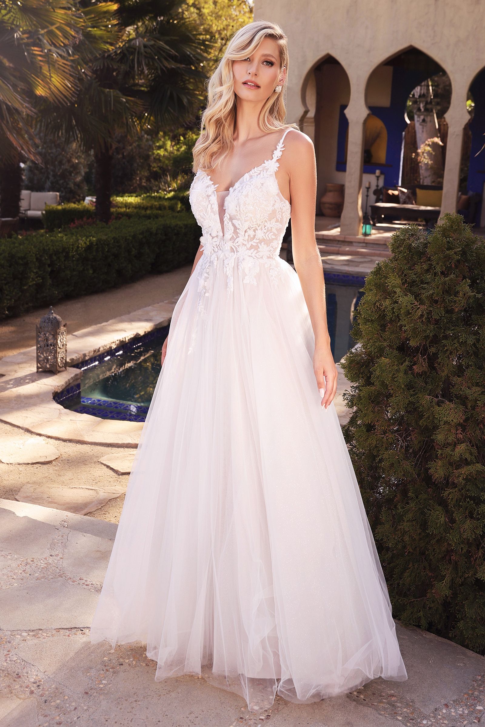 LaDivine CB072W Layered A-Line Tulle Bridal Gown