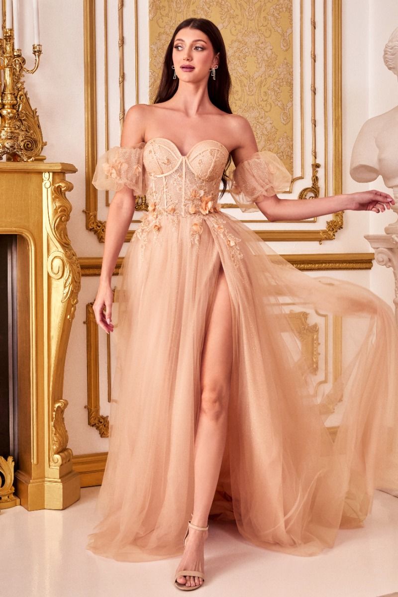 Prom Dresses Long Ball Gown Layered Formal Floral Prom Dress Blush
