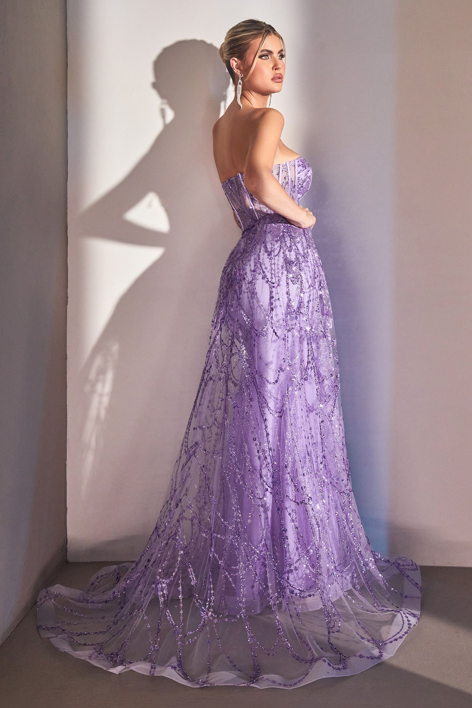 LaDivine CB095 Strapless Long Fitted Prom Gown in Lavender