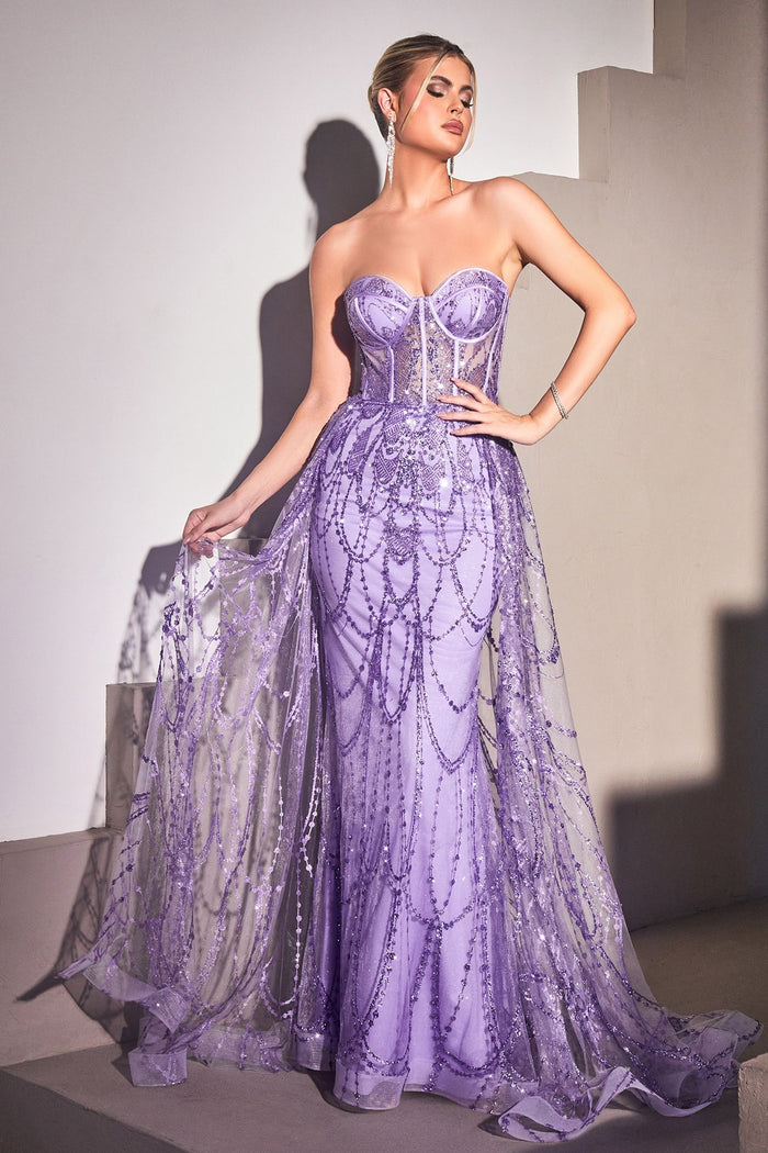 LaDivine CB095 Strapless Long Fitted Prom Gown in Lavender