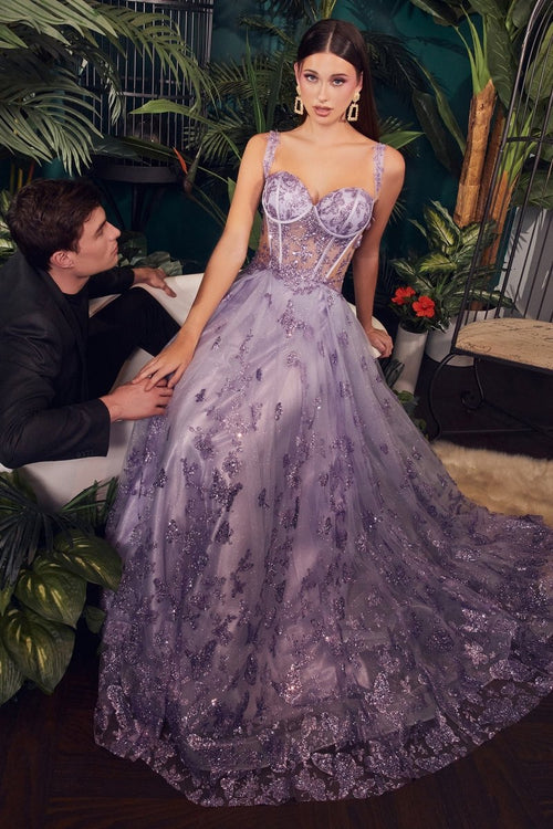 dresses with gown A-line Off the Sholder Glitter Tulle Ball Gowns Lace Long Prom SELINADRESS Thin spaghetti straps frame the soft scoop neckline Andrea & Leo A1437 Long