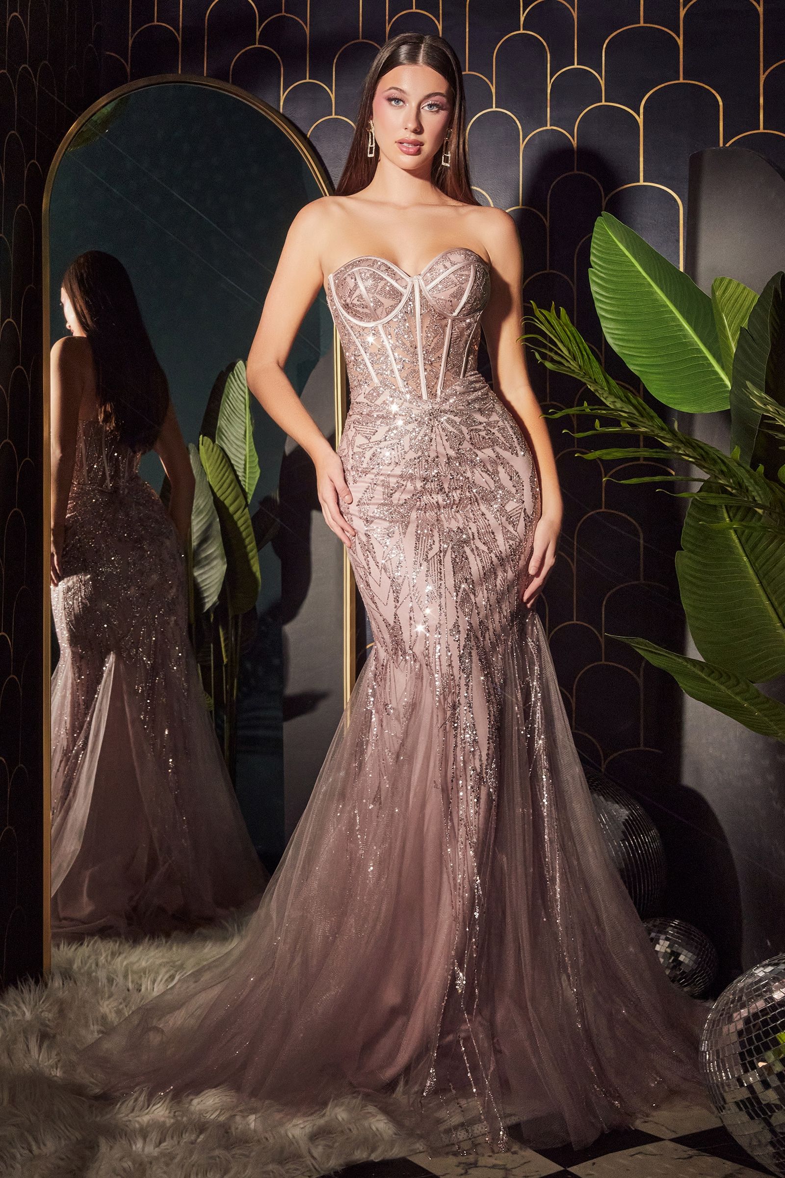 LaDivine CB116 Strapless Mermaid Prom Dress in Dusty Rose