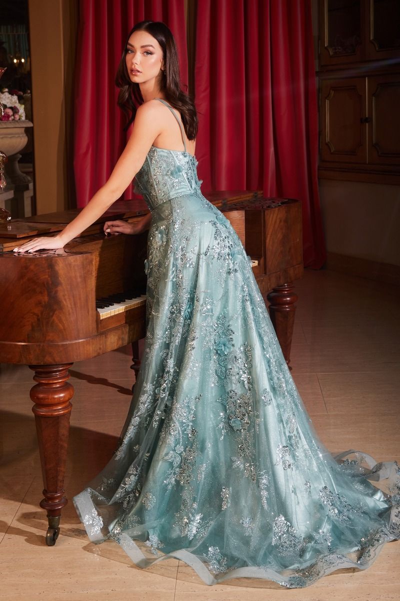 LaDivine CB144 Sequin Long Formal Floral Print Prom Dress
