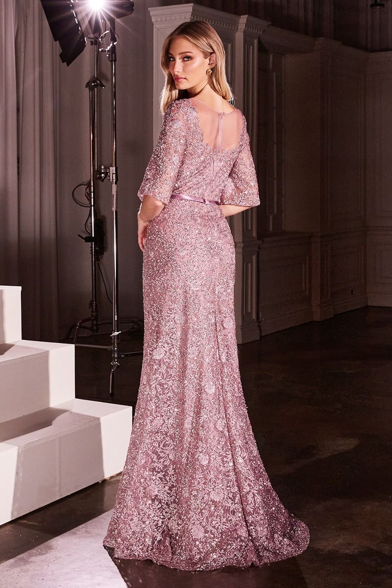 LaDivine CB149 Long Formal Mother of the Bride Lace Fitted Dress