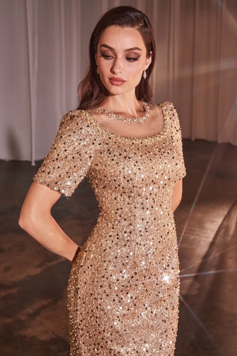 LaDivine CB151 Long Formal Sequin Mother of the Bride Dress