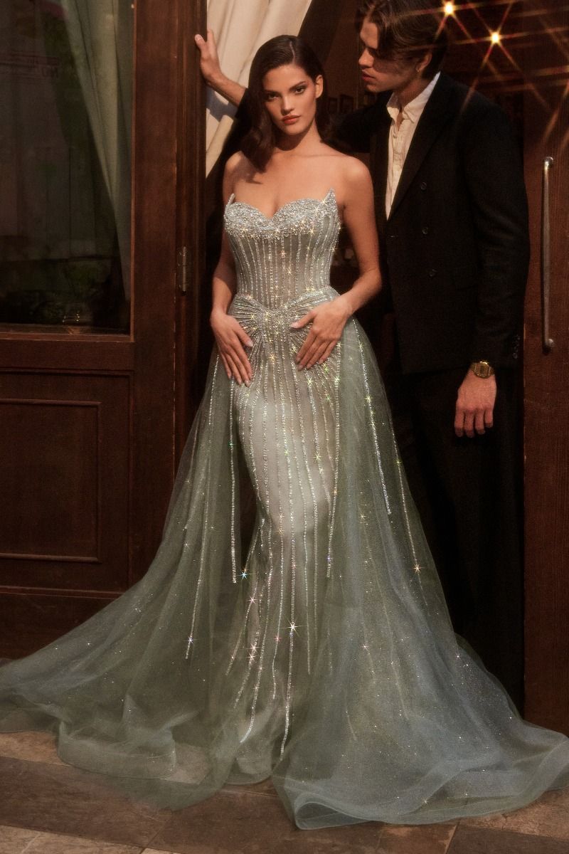 LaDivine CB158 Long Layered Overskirt Formal Prom Dress - Gold / 2 LaDivine CB158 Long Layered Overskirt Formal Prom Dress - Gold / 2