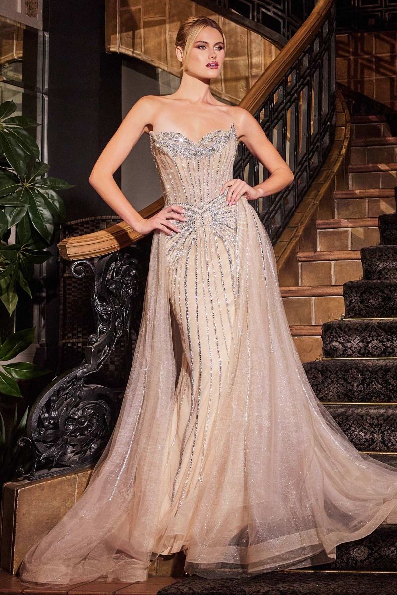 LaDivine CB158 Long Layered Overskirt Formal Prom Dress