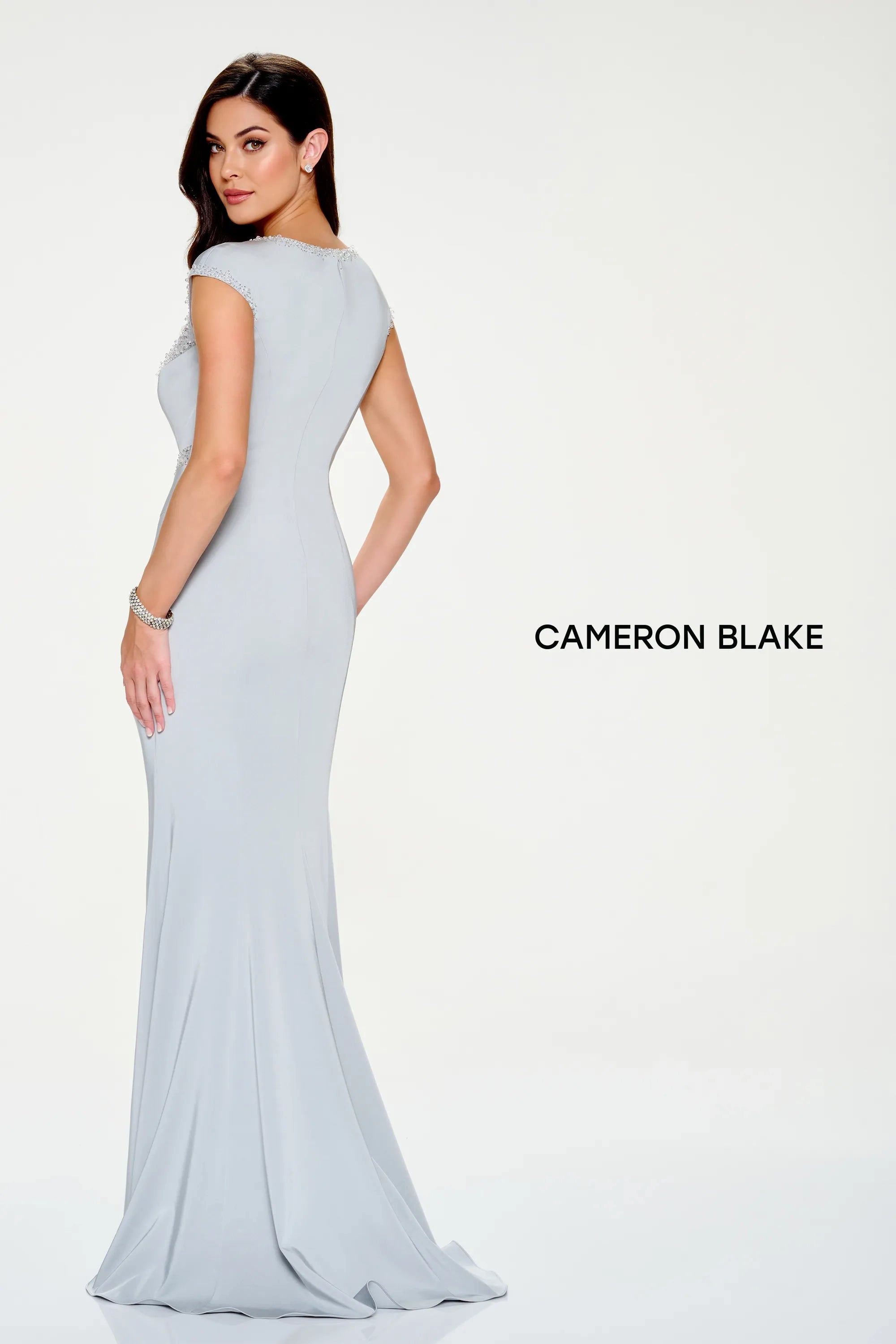 Mother of the Bride Dresses Fitted Long Formal Beaded Evening Dress Ice Gray