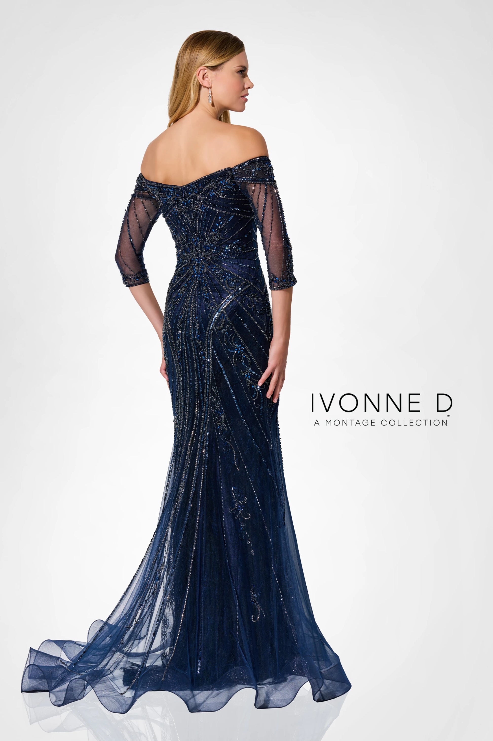 Ivonne D ID320 Long Mermaid Formal Lace Sequin Evening Dress