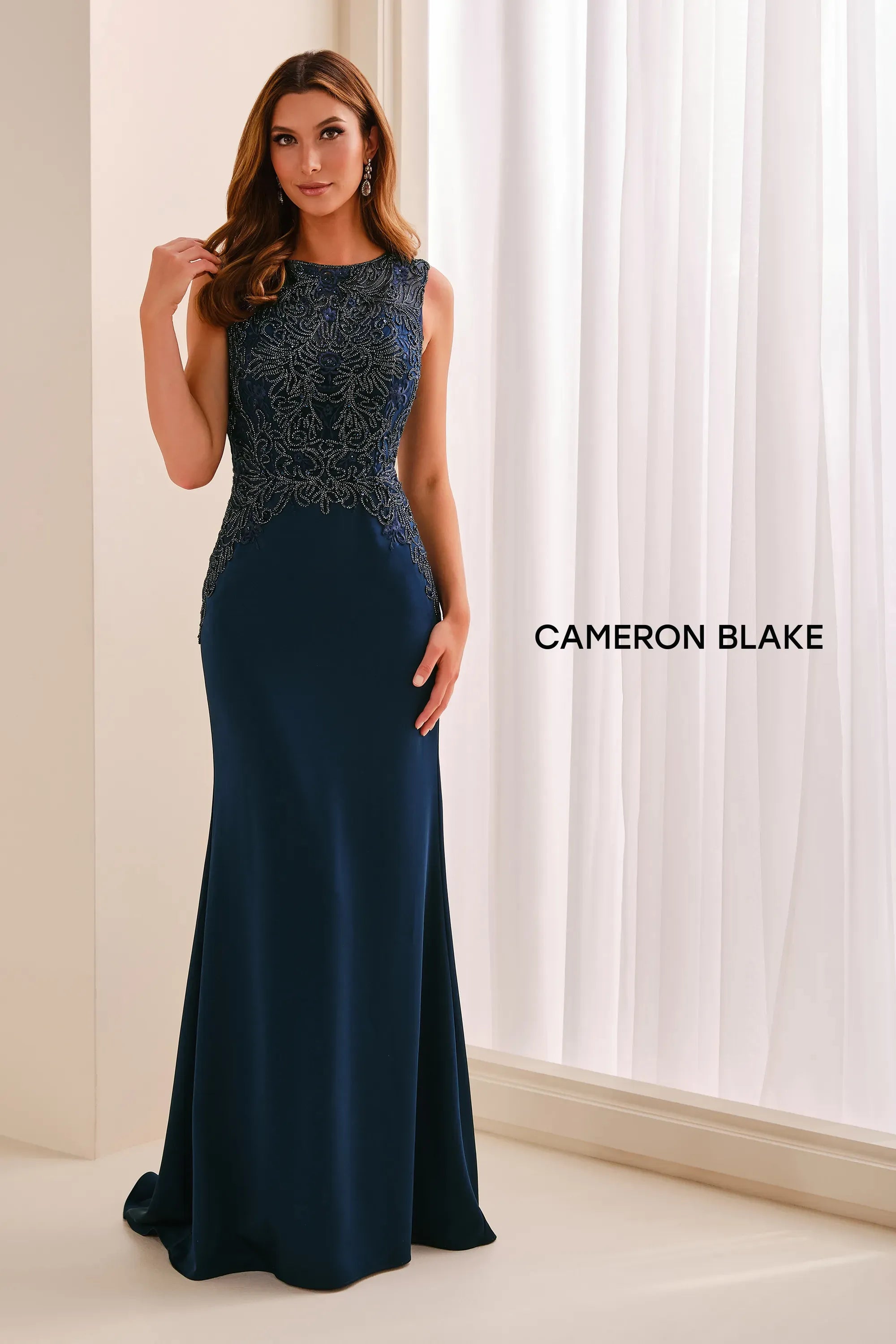 Jewel Floor-Length Lace Formal Sheath/Column Cameron Blake CB445