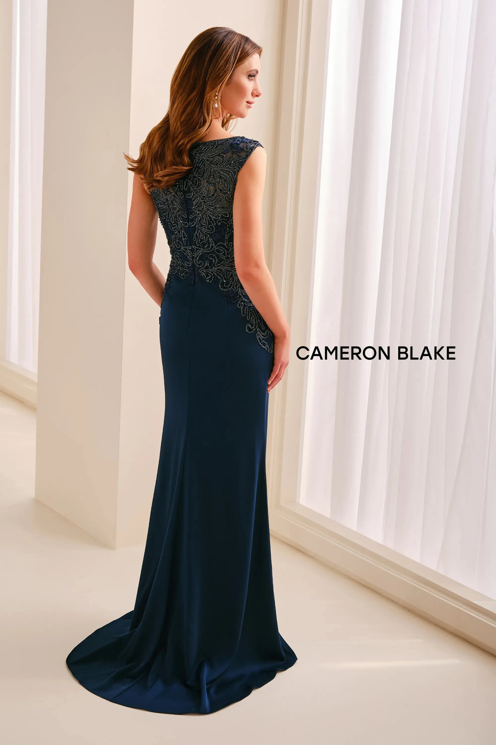 Jewel Floor-Length Lace Formal Sheath/Column Cameron Blake CB445