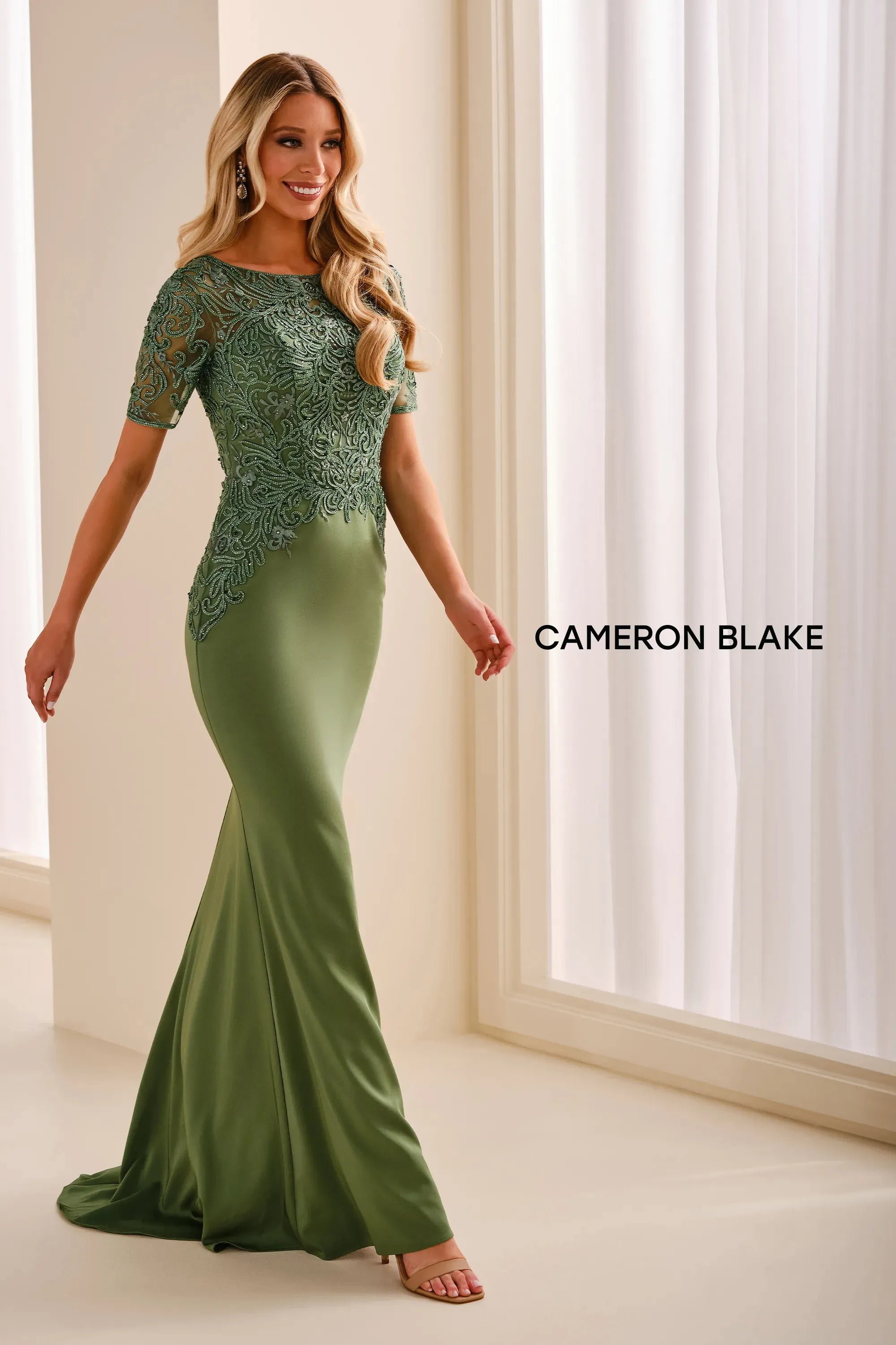 Jewel Floor-Length Lace Formal Sheath/Column Cameron Blake CB445