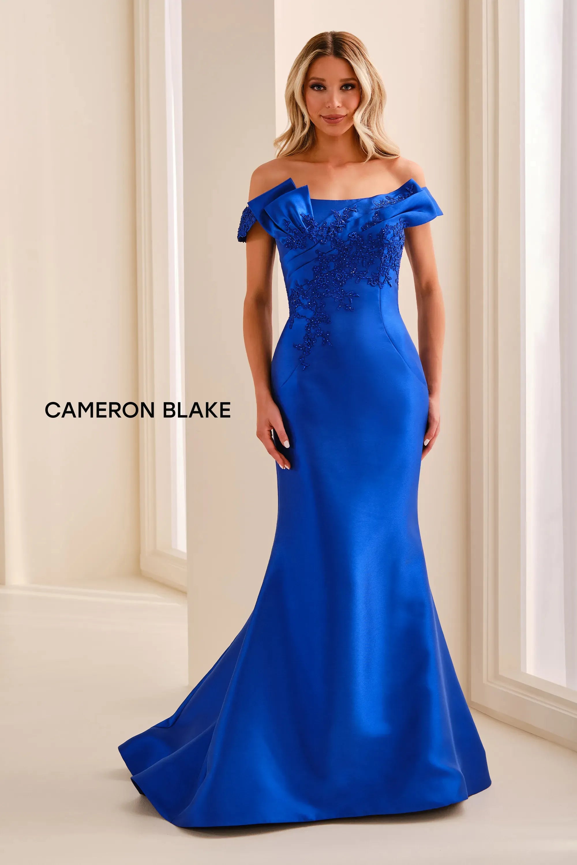 Off-the-Shoulder Floor-Length Satin Formal Mermaid/Trumpet Cameron Blake CB447
