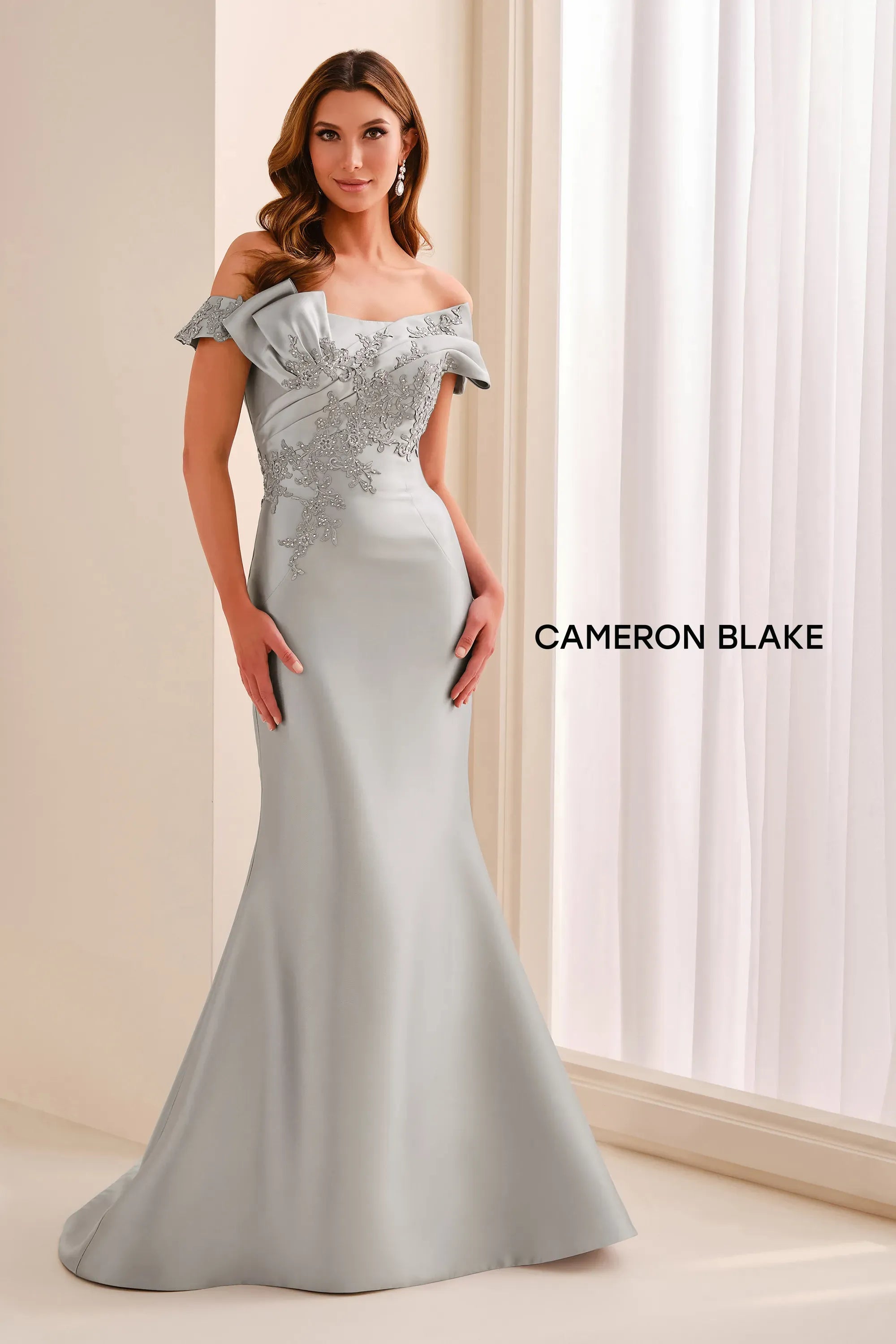 Off-the-Shoulder Floor-Length Satin Formal Mermaid/Trumpet Cameron Blake CB447