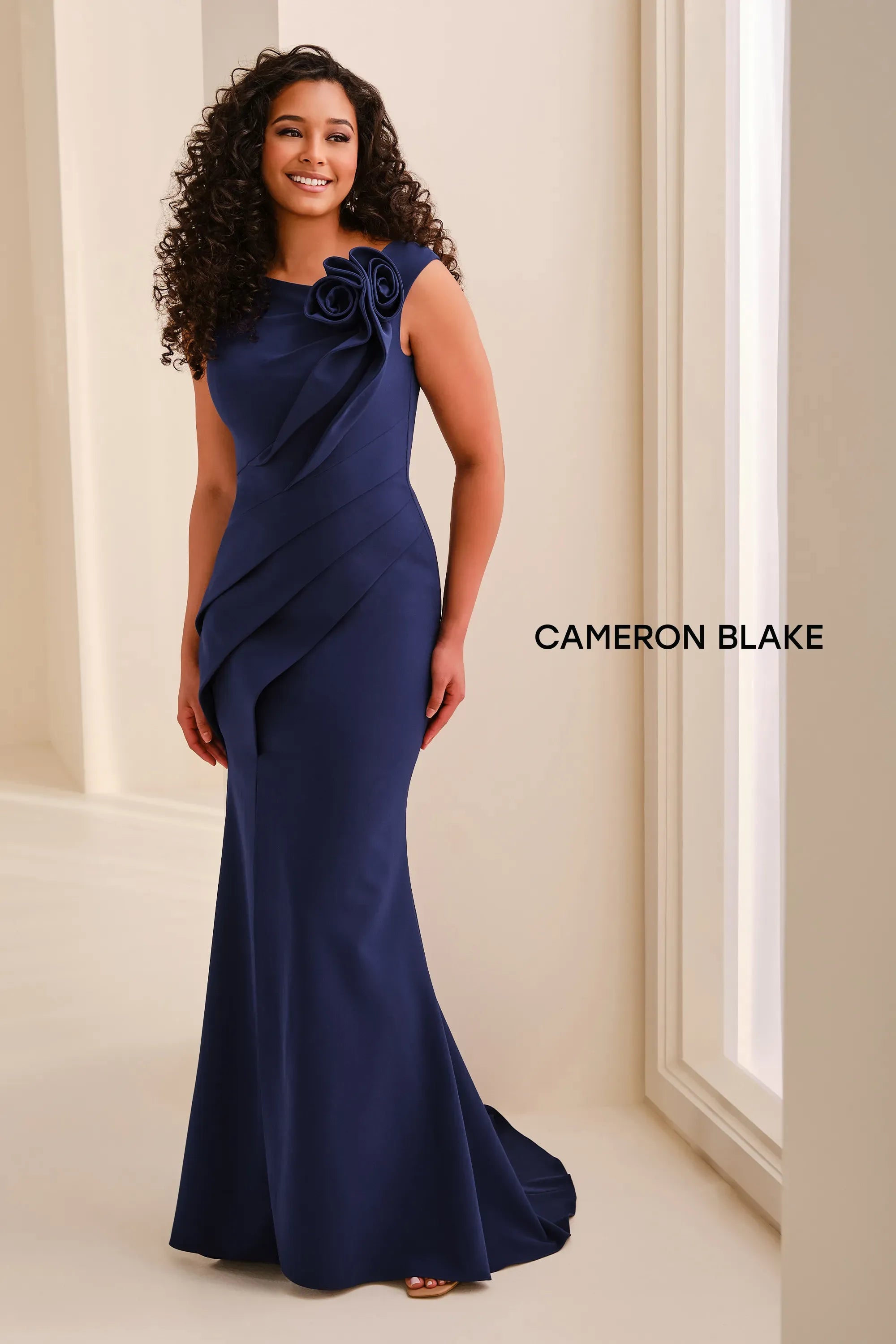One-Shoulder Floor-Length Crepe Formal Sheath Column Cameron Blake CB448