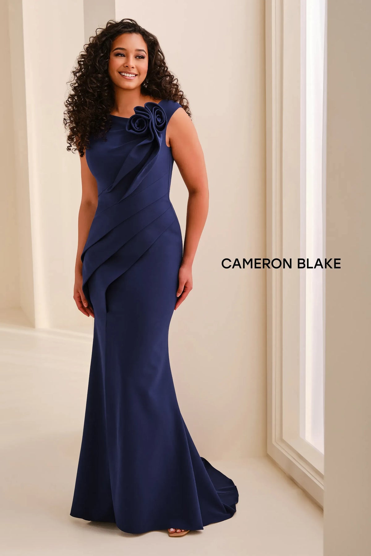 One-Shoulder Floor-Length Crepe Formal Sheath/Column Cameron Blake CB448
