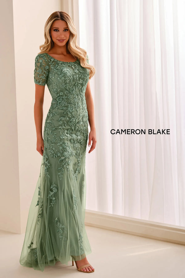 Scoop Floor-Length Tulle Formal Sheath Column Cameron Blake CB450