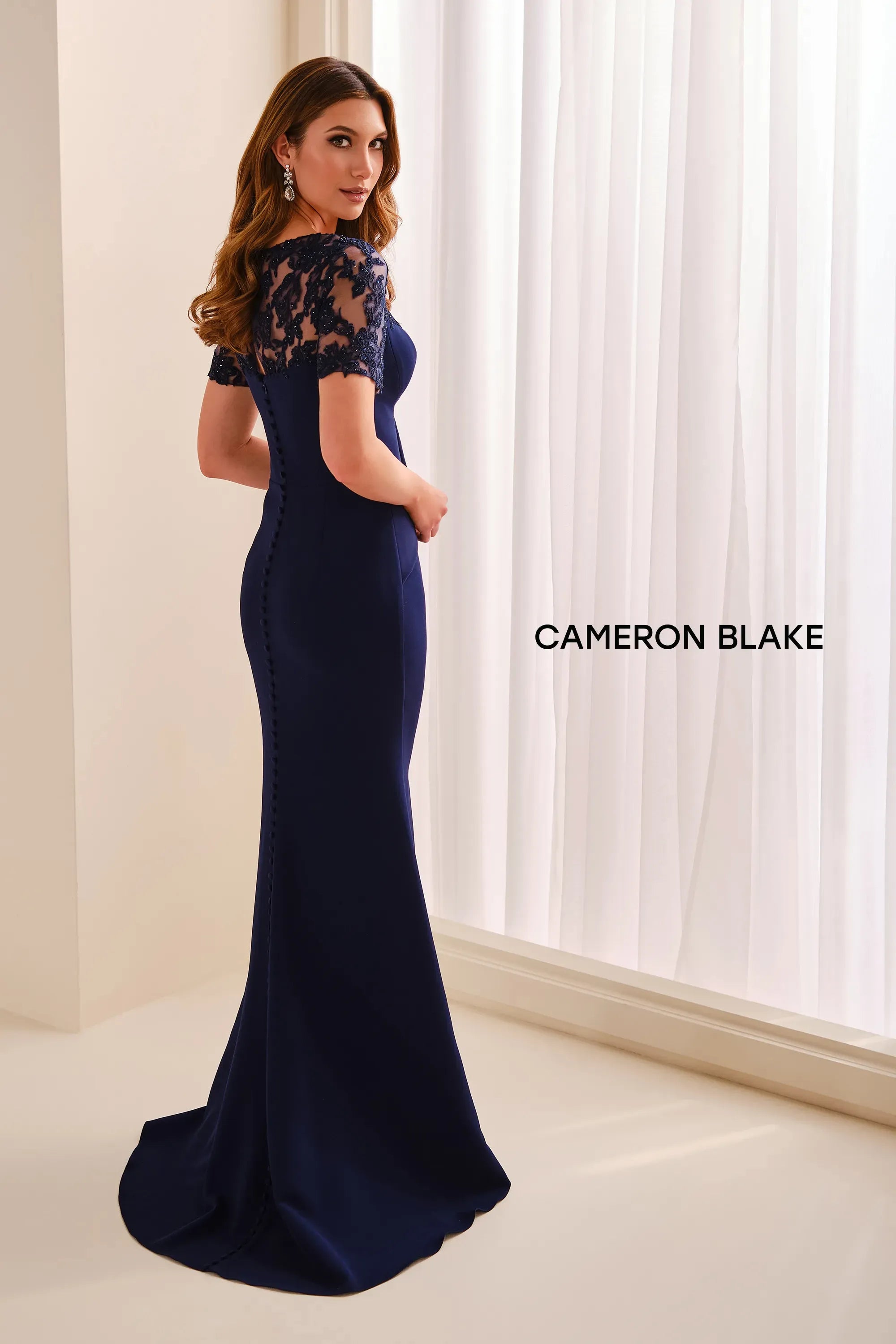 Illusion Floor-Length Lace Formal Sheath/Column Cameron Blake CB451