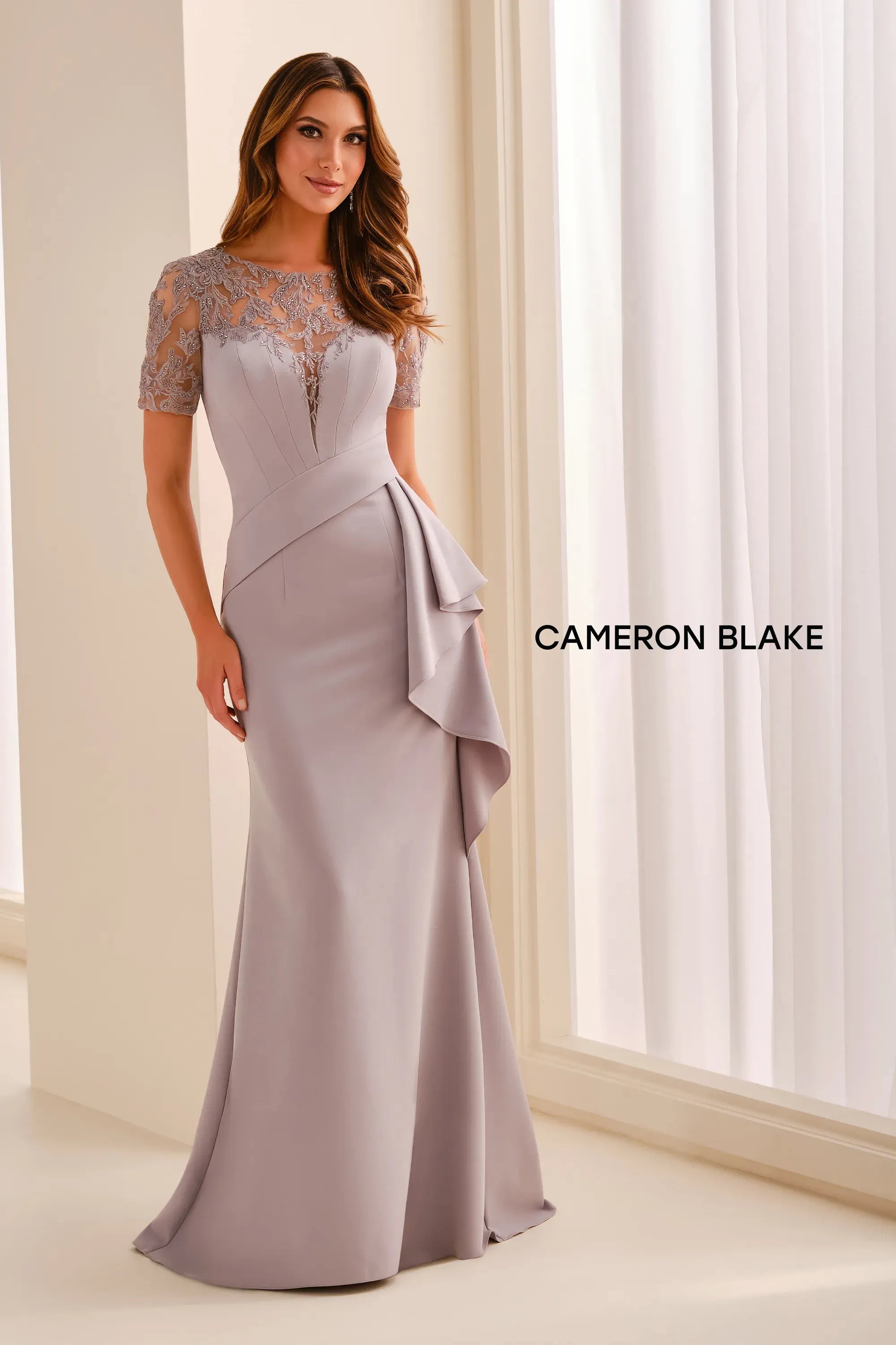 Illusion Floor-Length Lace Formal Sheath/Column Cameron Blake CB451