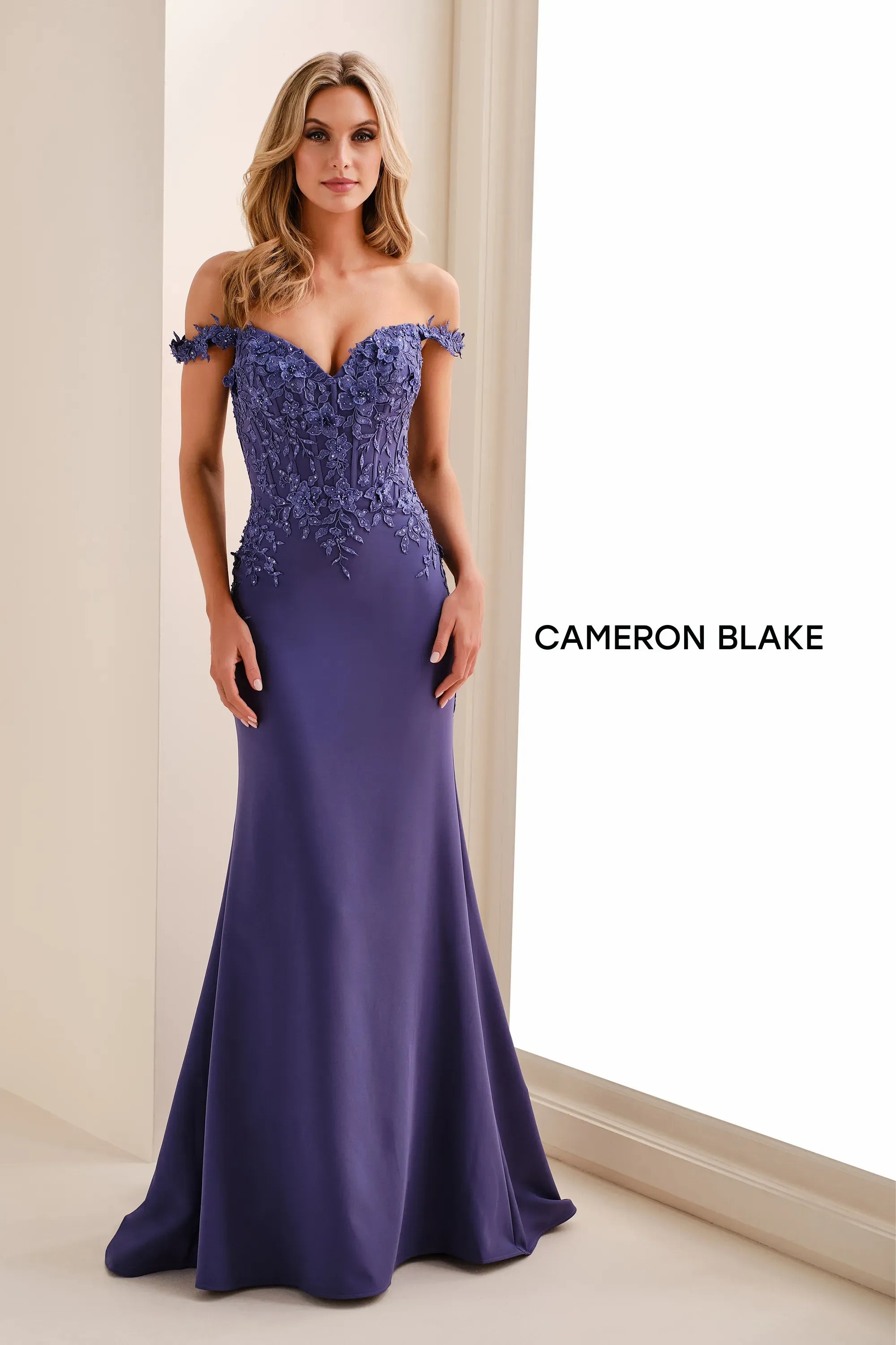 Prom Dresses Long Formal Floral Applique Prom Dress Delphinium