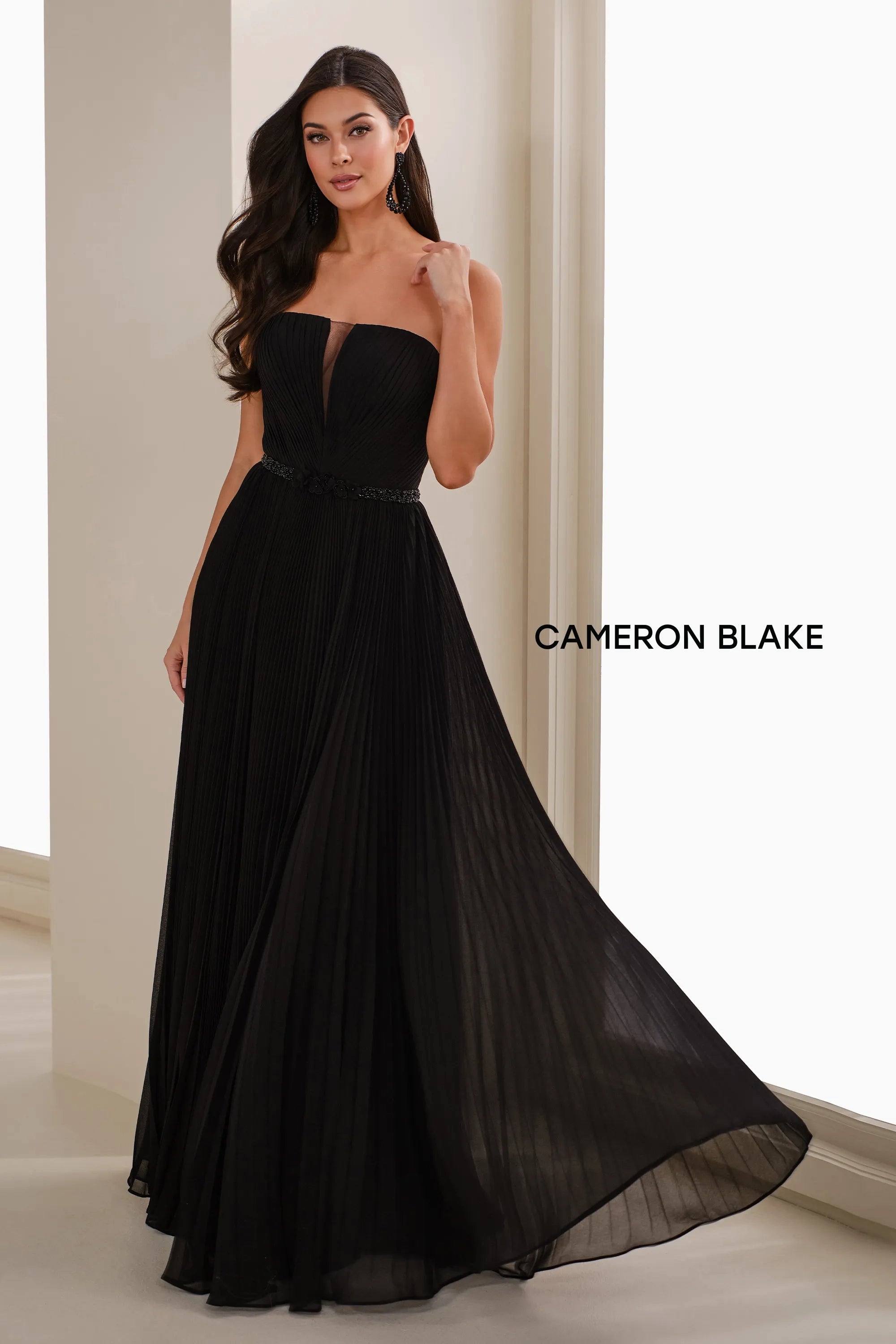 Formal Dresses Pleated Long Formal Beaded A Line Evening Gown Black