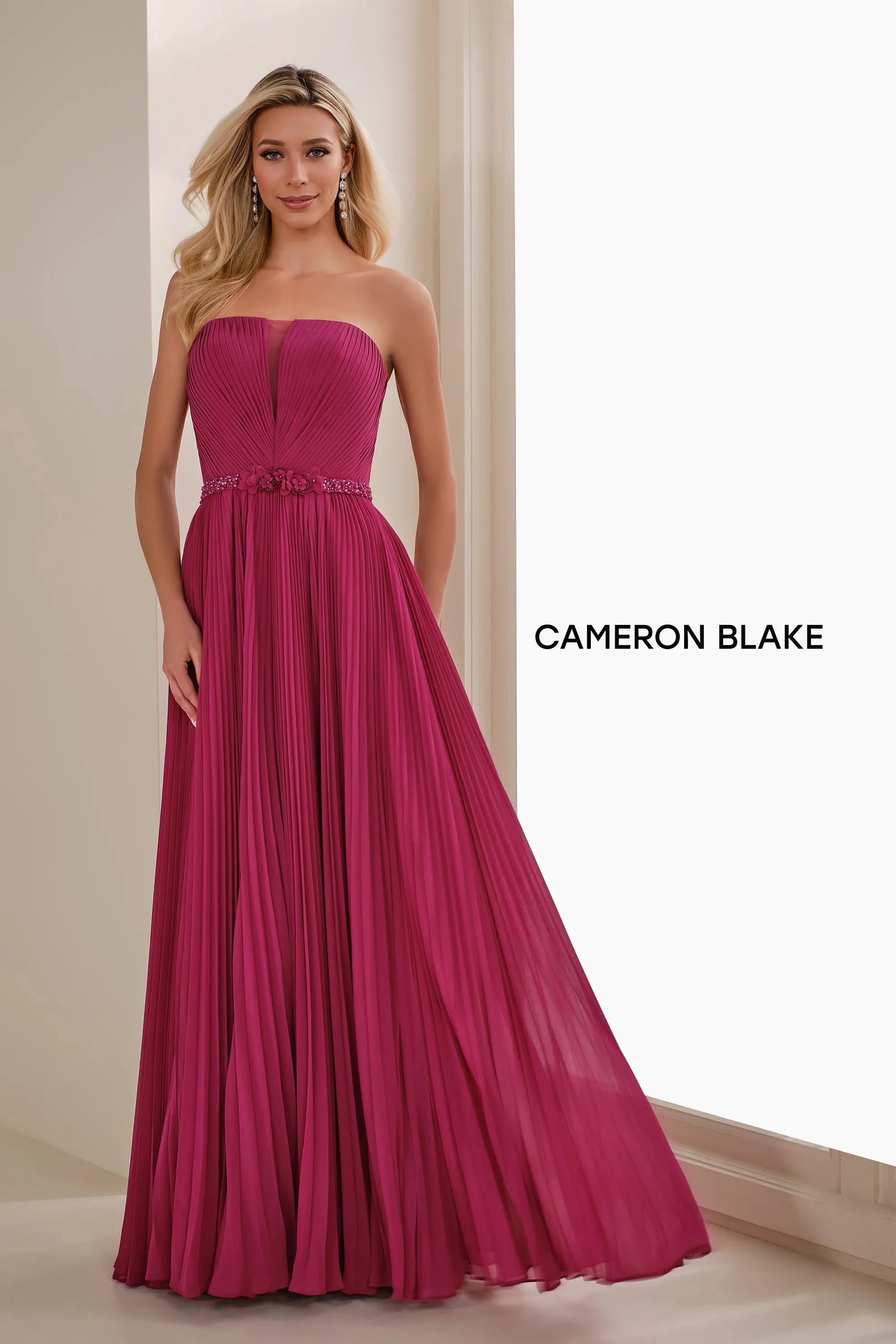 Formal Dresses Pleated Long Formal Beaded A Line Evening Gown Raspberry