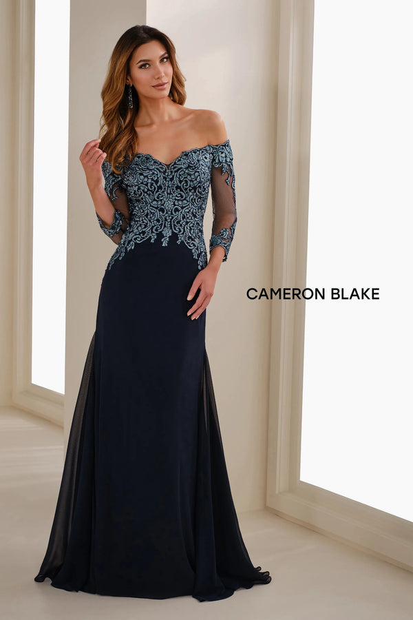 cameron blake dresses Cameron Blake CB907 Long Formal Lace Applique Evening Dress