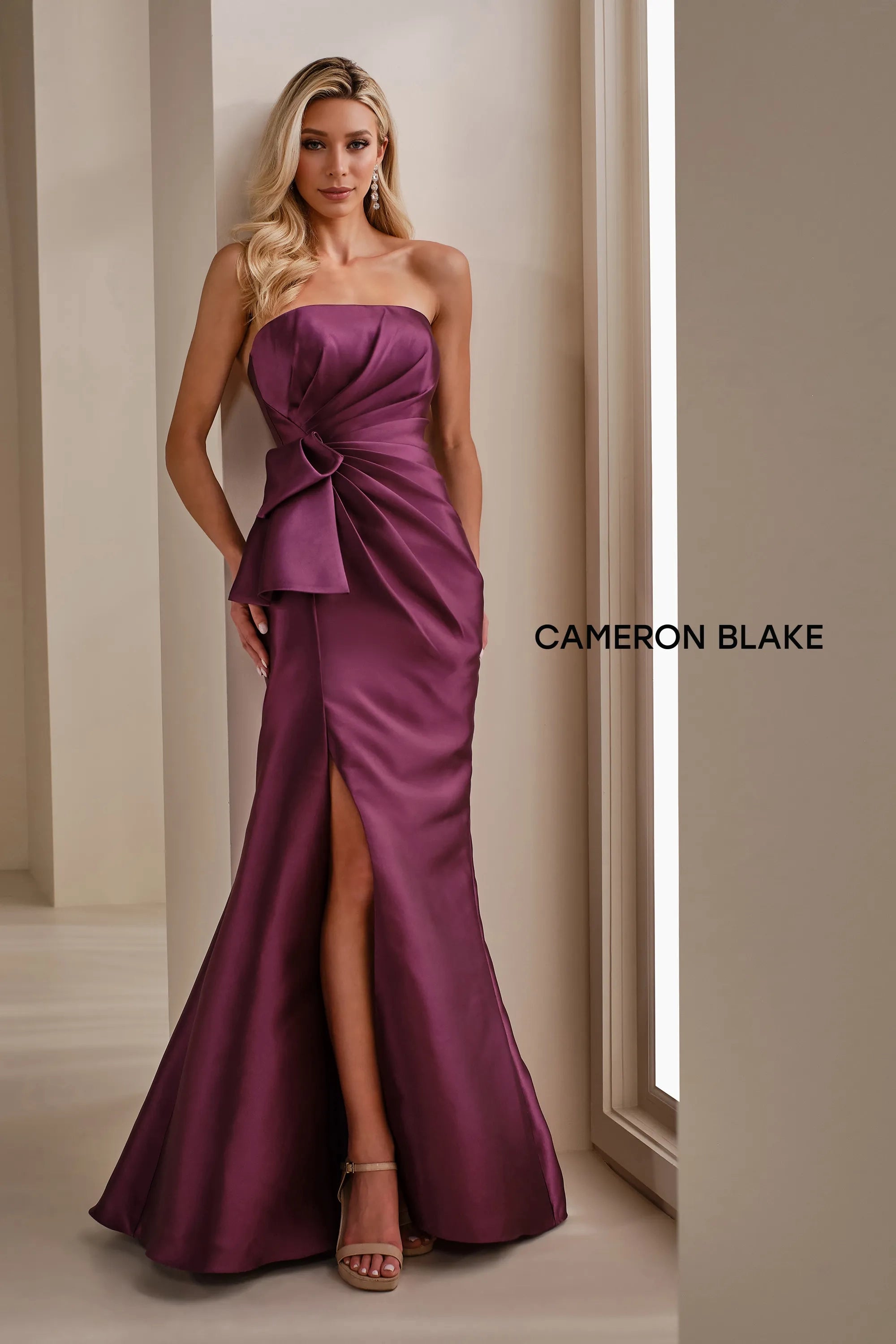 Cameron Blake CB909 Long Mermaid Formal Pleated Evening Gown - Navy Blue / 16 Cameron Blake CB909 Long Mermaid Formal Pleated Evening Gown - Navy Blue / 16