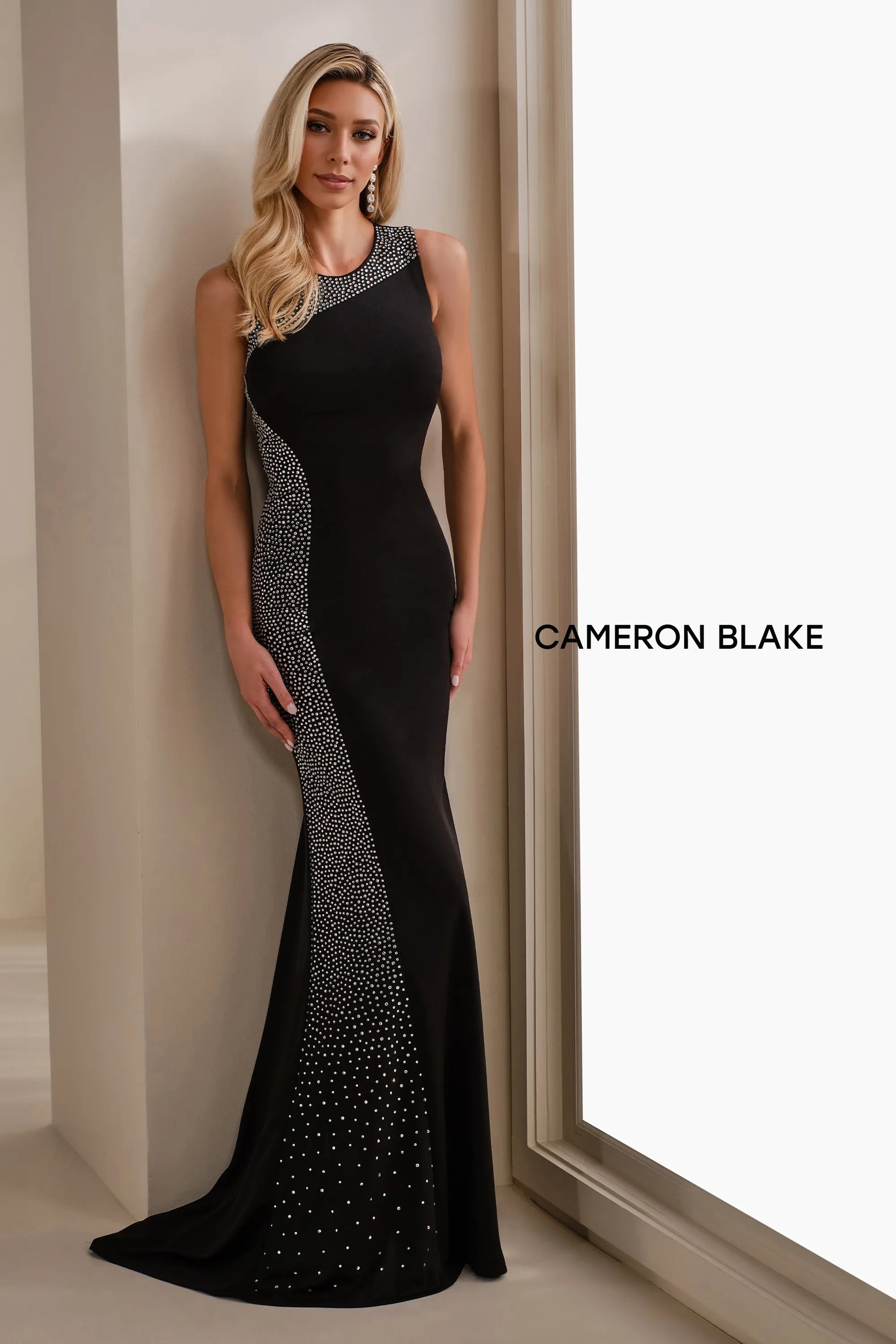 Cameron Blake CB913 Mermaid Fit Long Formal Beaded Evening Dress