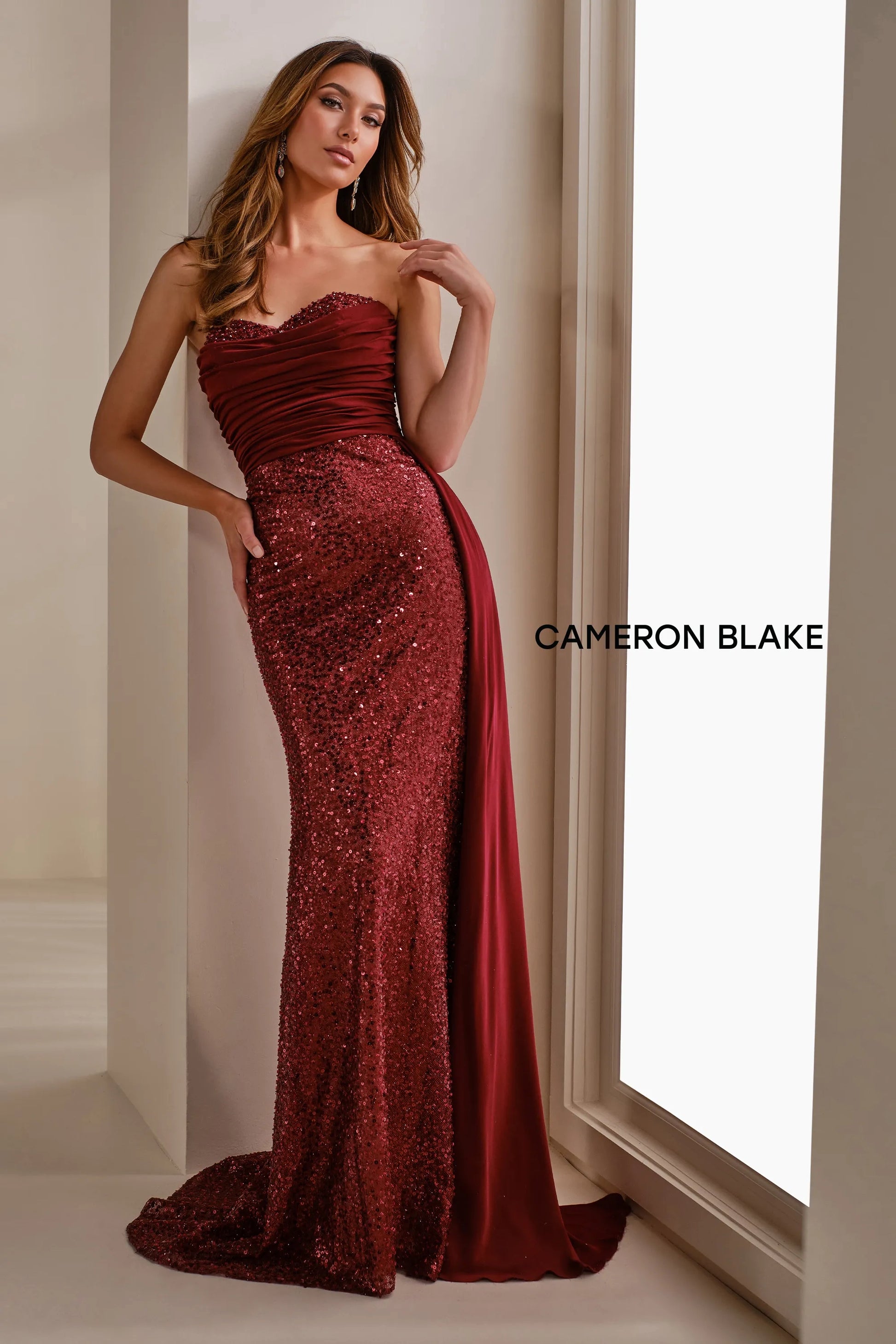 Cameron Blake CB914 Sequin Long Formal Fitted Evening Gown