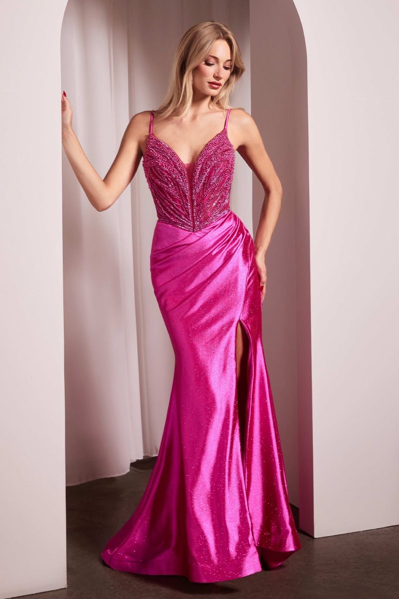 LaDivine CC0238 Long Fitted Formal Glitter Prom Dress