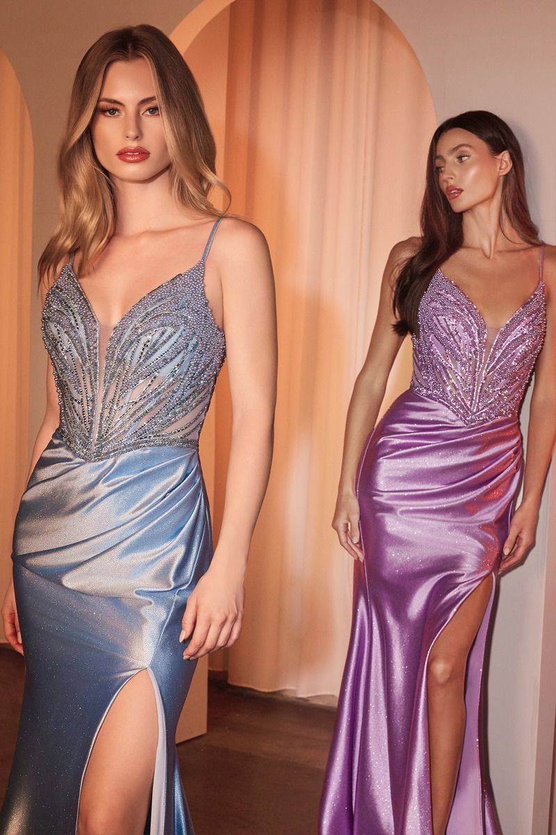 LaDivine CC0238 Long Fitted Formal Glitter Prom Dress