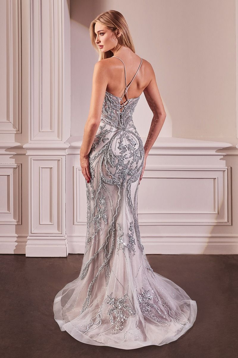 LaDivine CC0240 Mermaid Long Formal Prom Beaded Lace Dress The Dress Outlet LaDivine CC0240 Mermaid Long Formal Prom Beaded Lace Dress The Dress Outlet