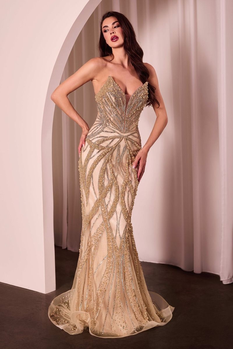Prom Dresses Fitted Formal Long Prom Dress Gold