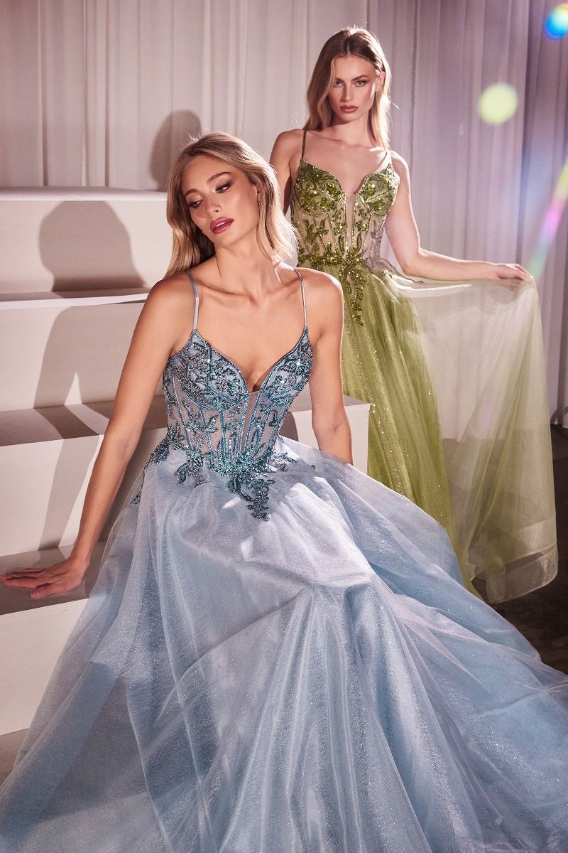 LaDivine CC0881 Long Formal Glitter A Line Prom Dress