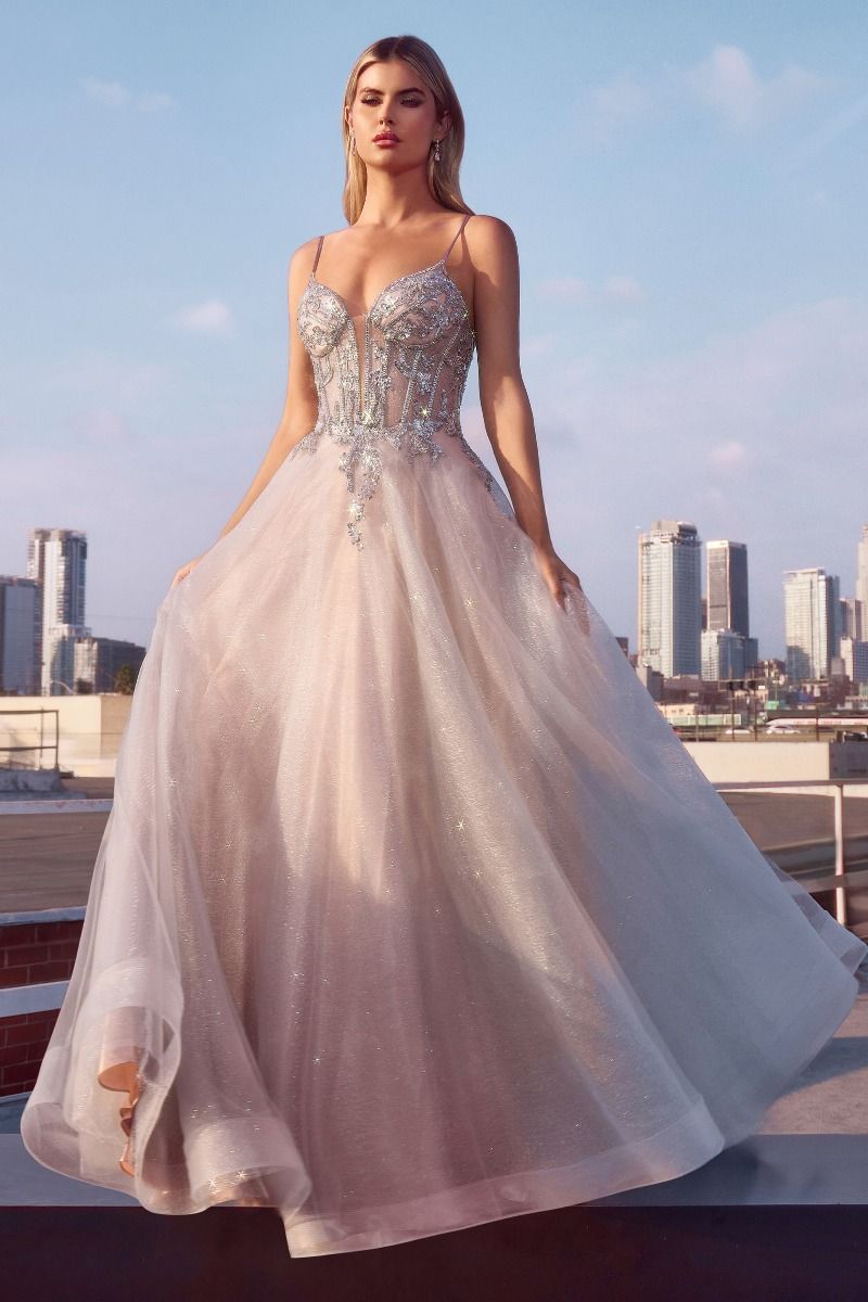 LaDivine CC0881 Long Formal Glitter A Line Prom Dress