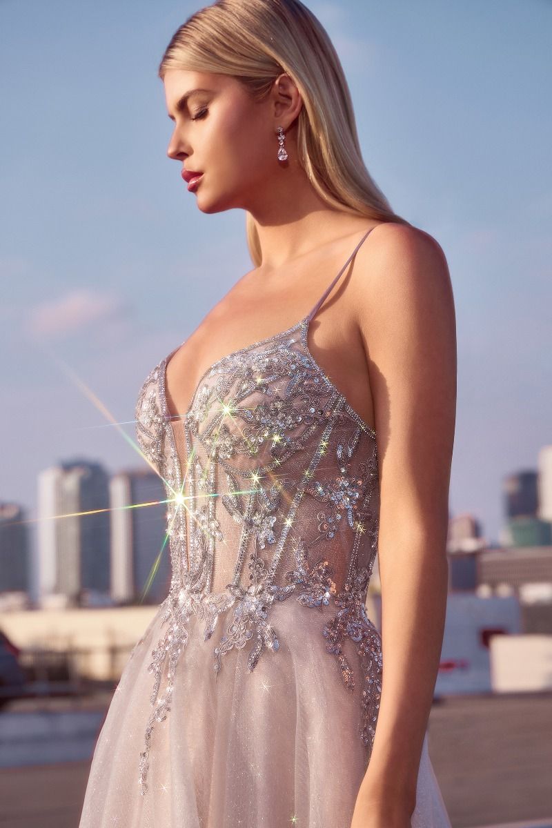 LaDivine CC0881 Long Formal Glitter A Line Prom Dress