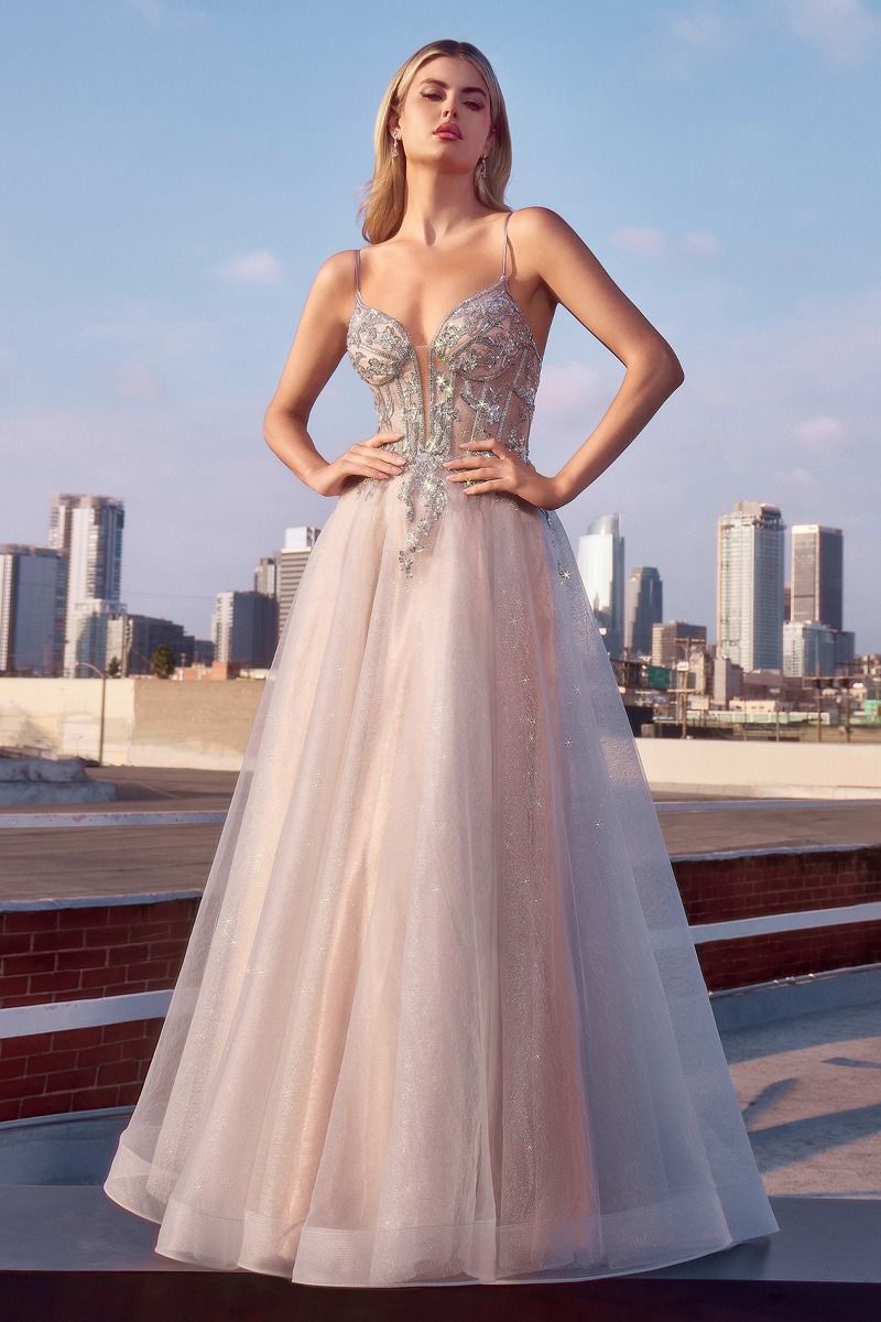 LaDivine CC0881 Long Formal Glitter A Line Prom Dress