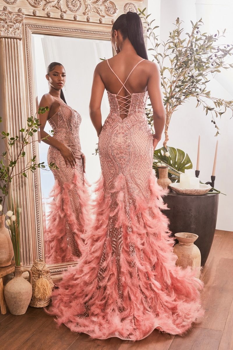 Prom Dresses Glitter Lace Long Formal Fitted Corset Mermaid Prom Dress  Rose
