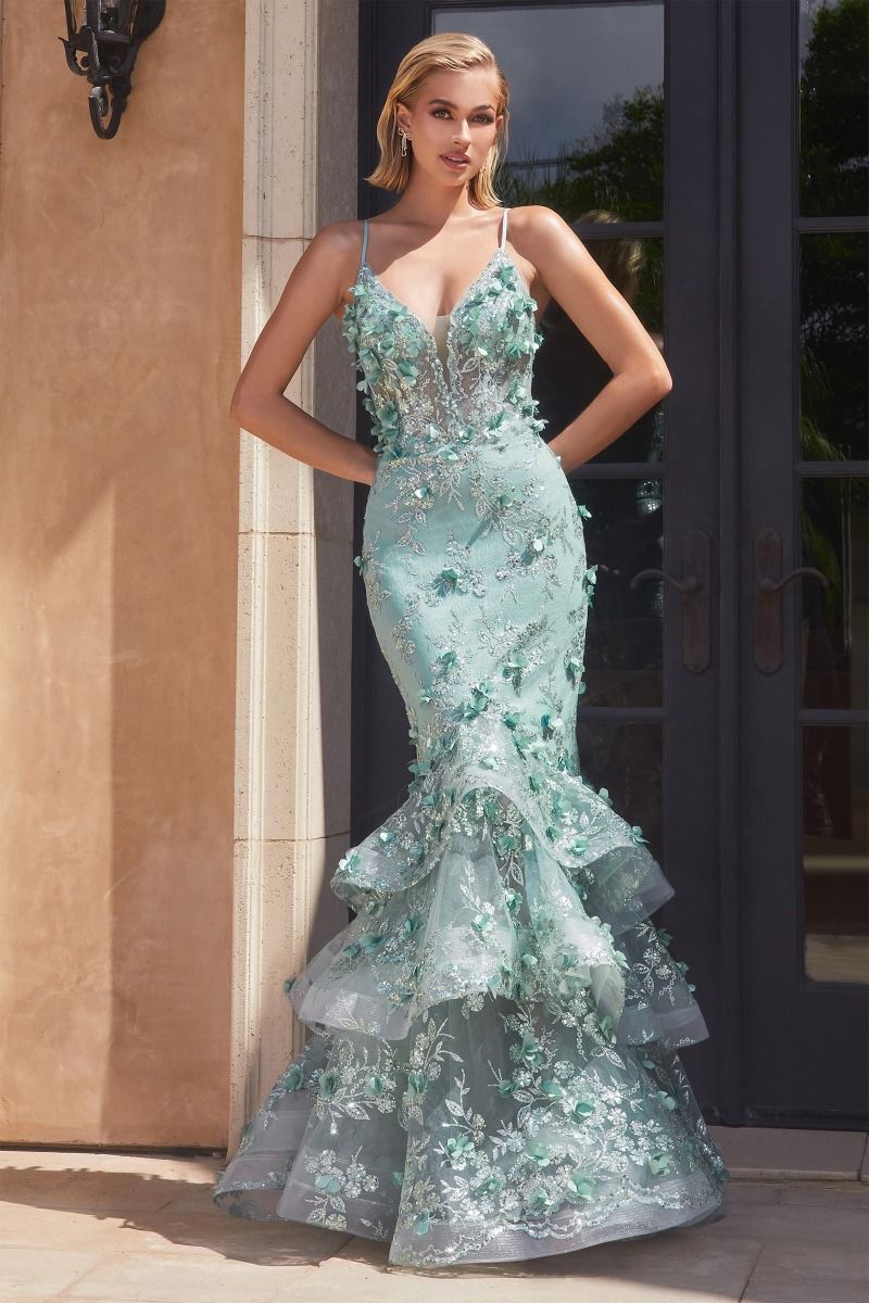 Prom Dresses Long 3D Floral Formal Prom Mermaid Dress Sage