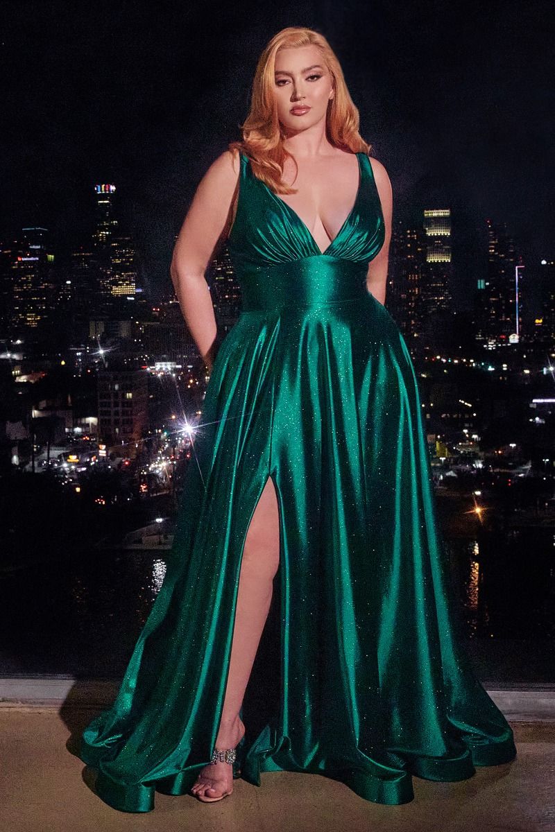 Plus Size Dresses Long Glitter Plus Size Formal Prom Dress Emerald