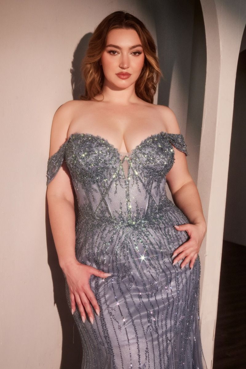LaDivine CC341C Fitted Long Formal Beaded Sequin Plus Size Dress